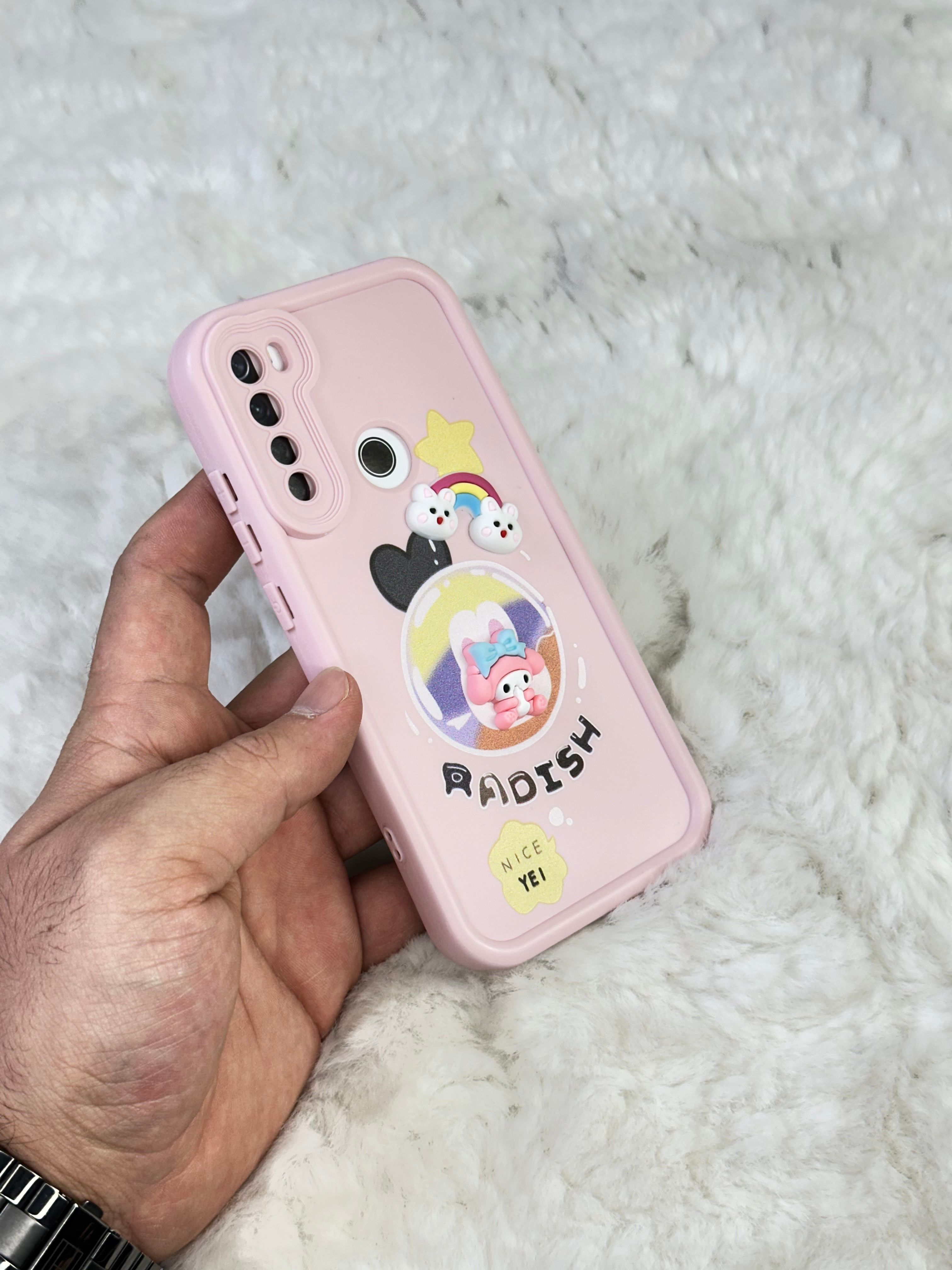 Xiaomi Redmi Note 8 Minimalist Desenli Tatlı Pot Pourri Kılıf - Pembe Radish