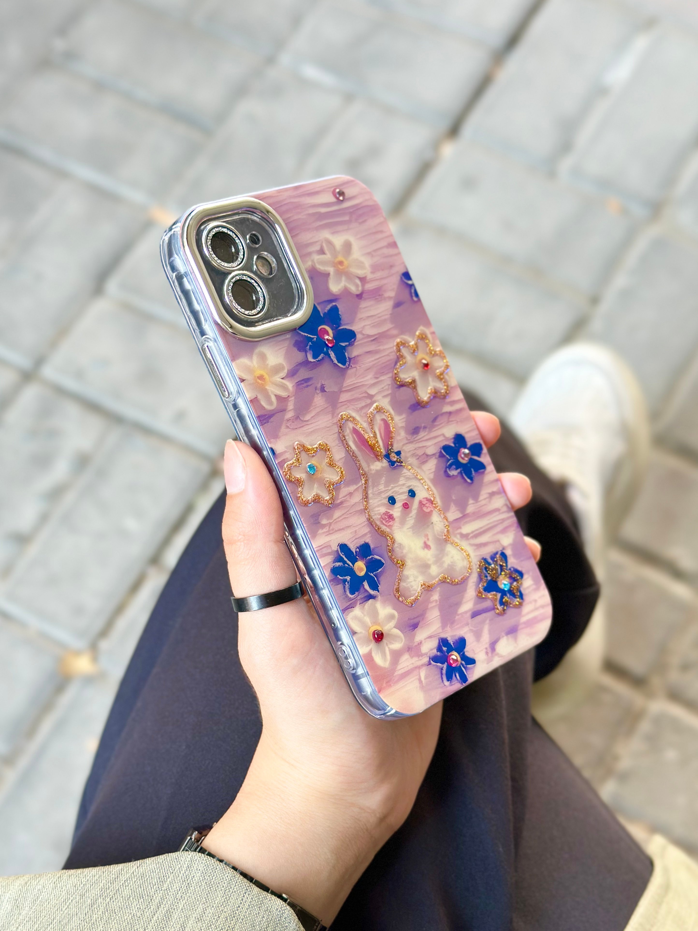 iPhone 12 Çiçek Desenli Lens Koruyuculu Paint Kılıfı  - No 28