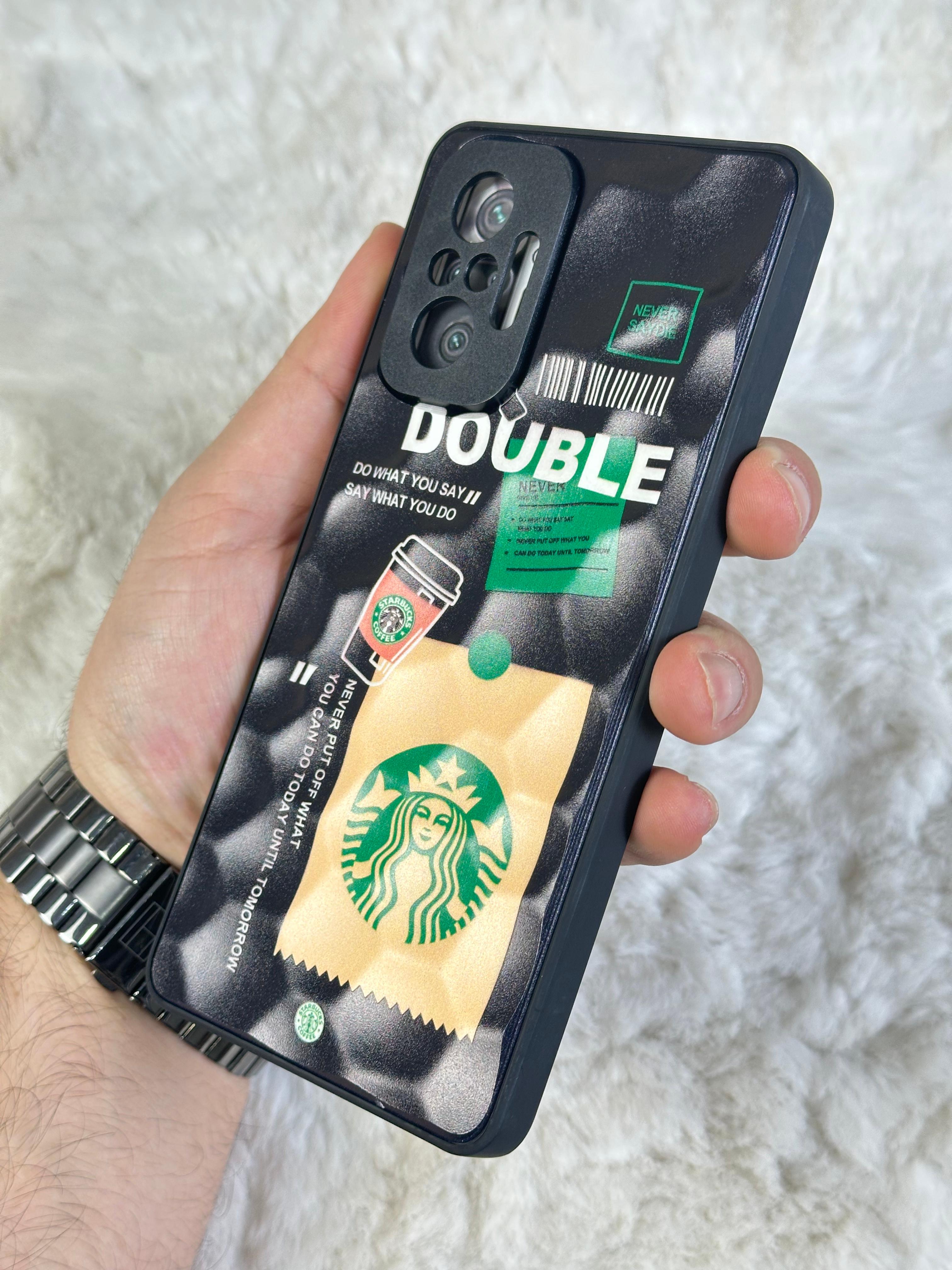 Xiaomi Note 10 Pro uyumlu Arkası Sert Kapaklı Yanları Silikonlu Starbucks-Nike Kılıf  - double star