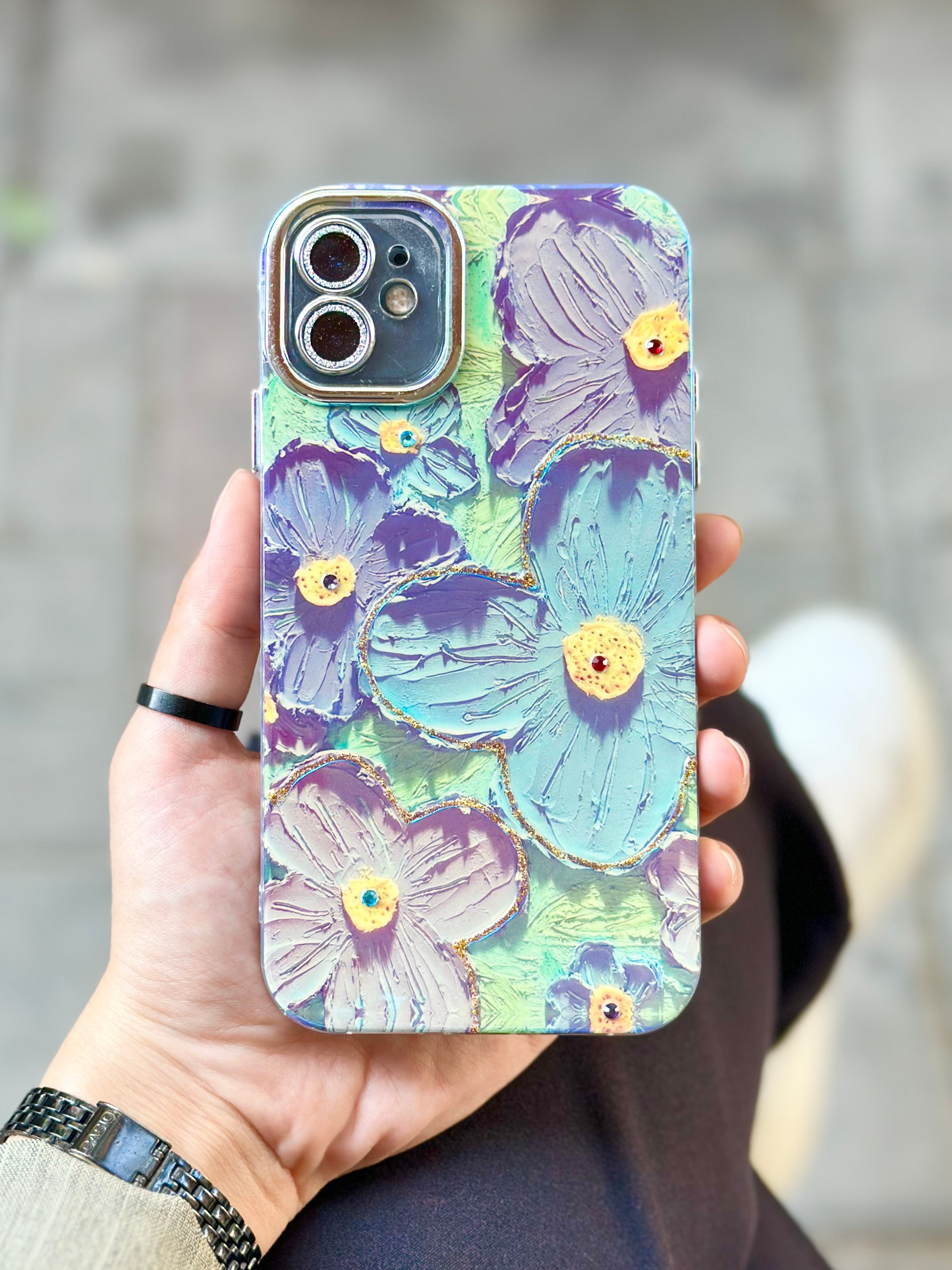 iPhone 11 Çiçek Desenli Lens Koruyuculu Paint Kılıfı 