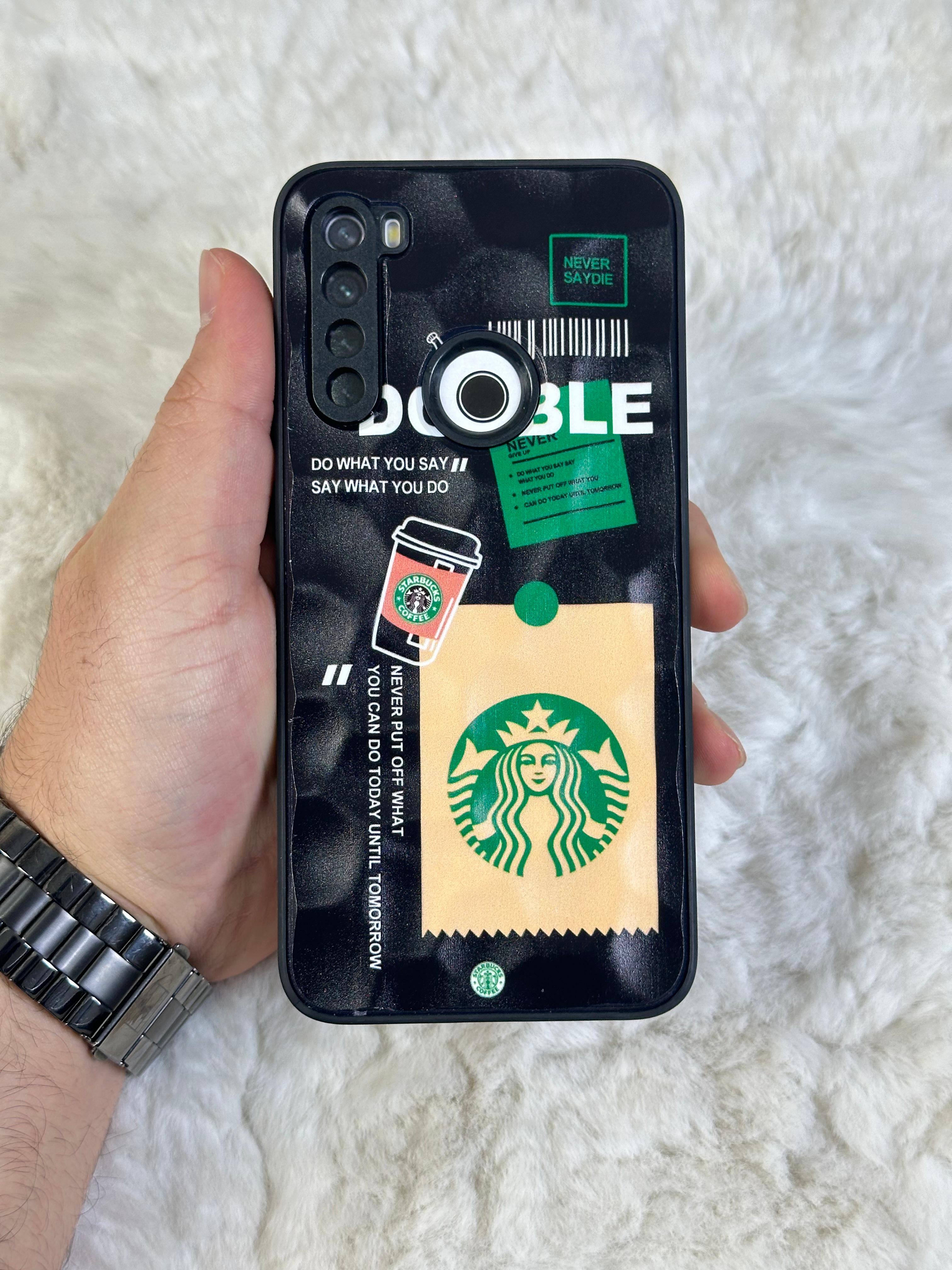 Xiaomi Note 8 uyumlu Arkası Sert Kapaklı Yanları Silikonlu Starbucks-Nike Kılıf  - double star