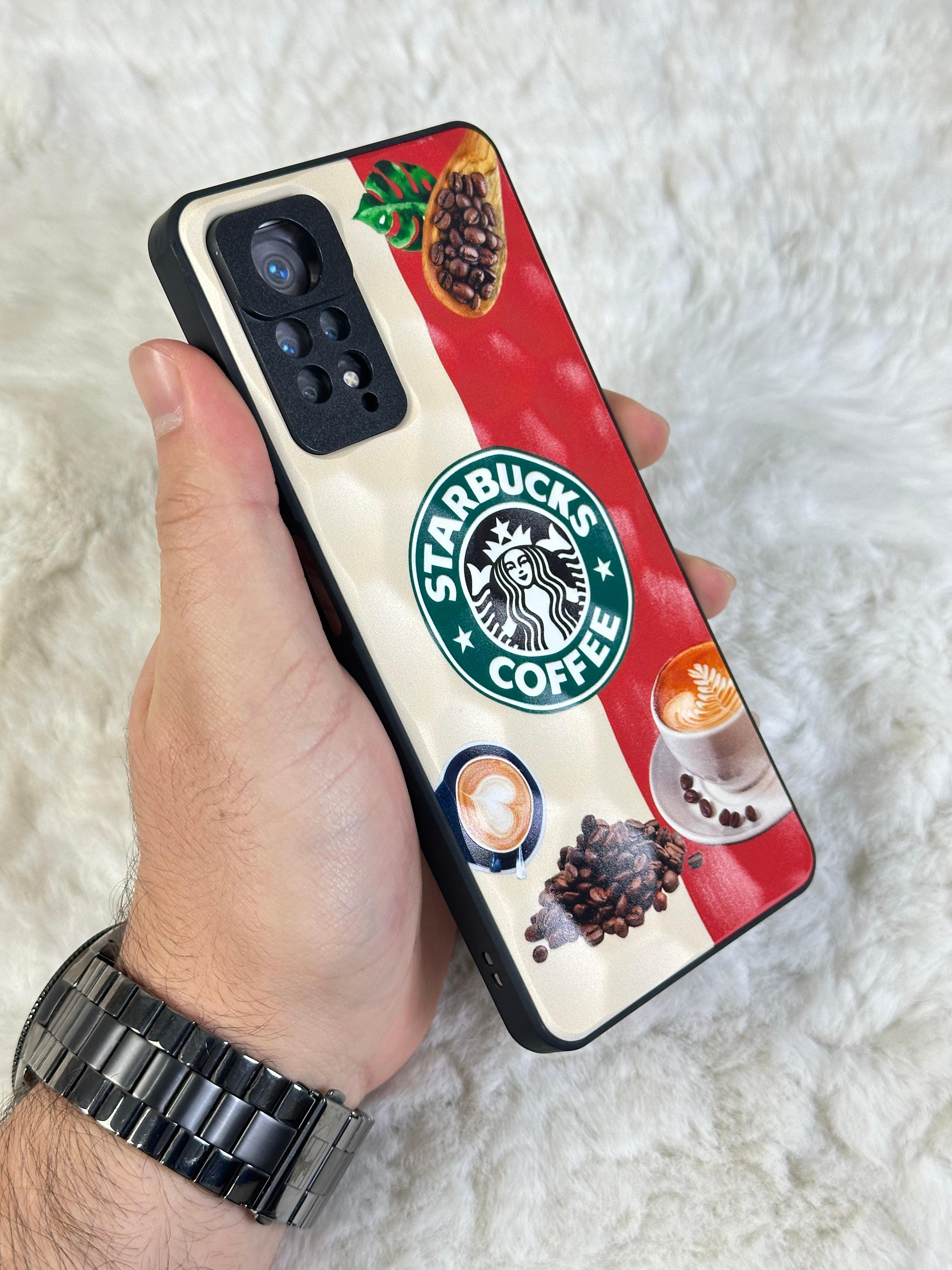 Xiaomi Note 11 Pro uyumlu Arkası Sert Kapaklı Yanları Silikonlu Starbucks-Nike Kılıf  - beyaz kırmızı star