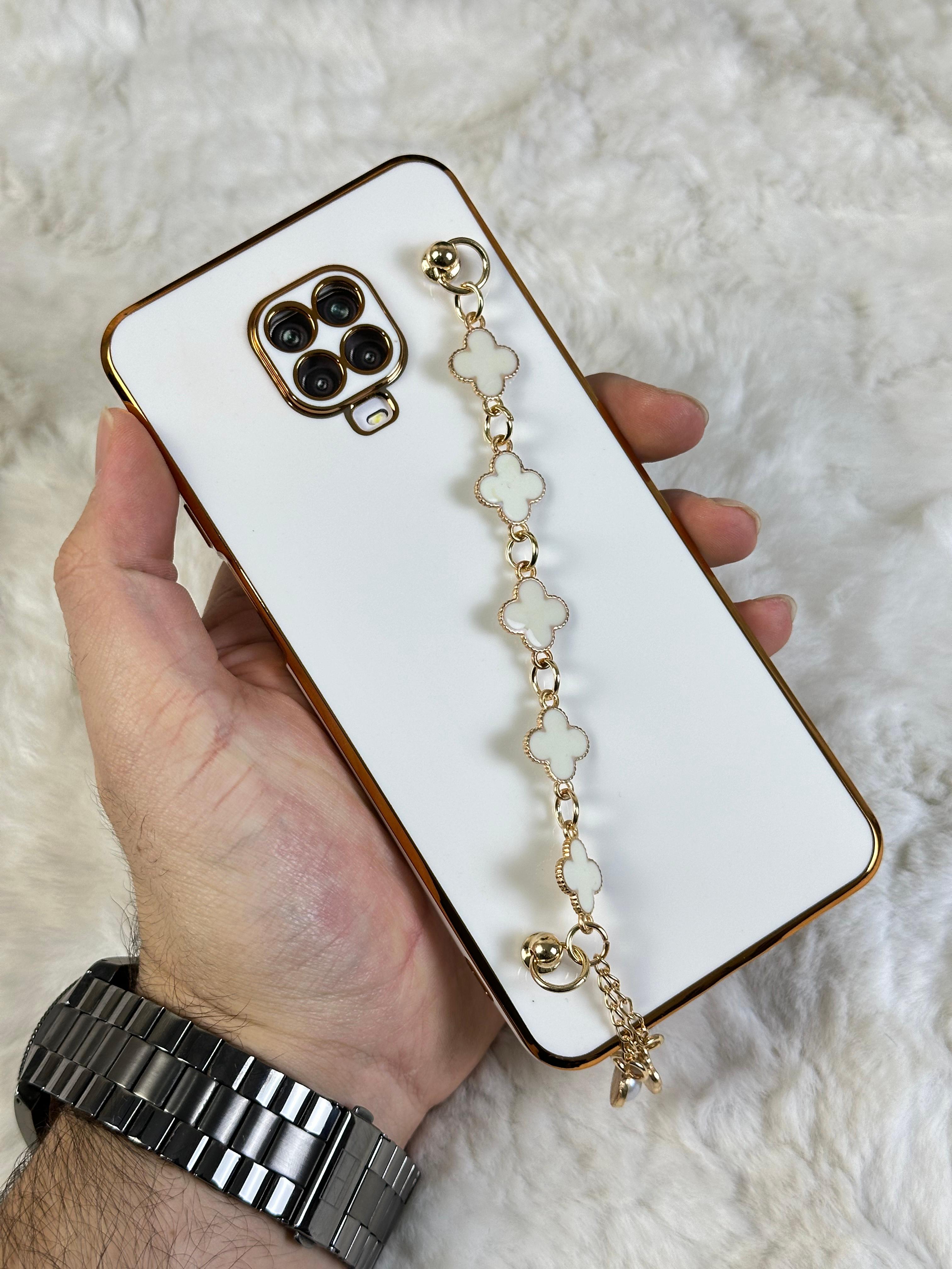 Xiaomi Redmi Note 9 Pro Gold Kenarlı Parlak Kamera Korumalı Elçek Kılıf - Beyaz