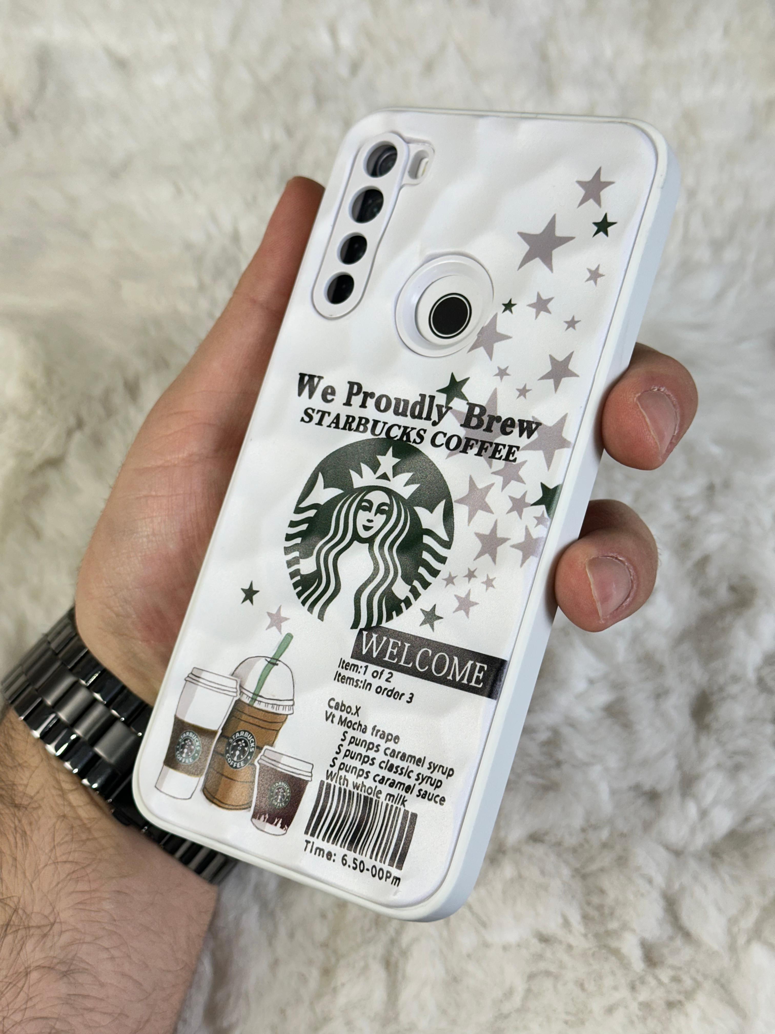 Xiaomi Note 8 uyumlu Arkası Sert Kapaklı Yanları Silikonlu Starbucks-Nike Kılıf  - beyaz star