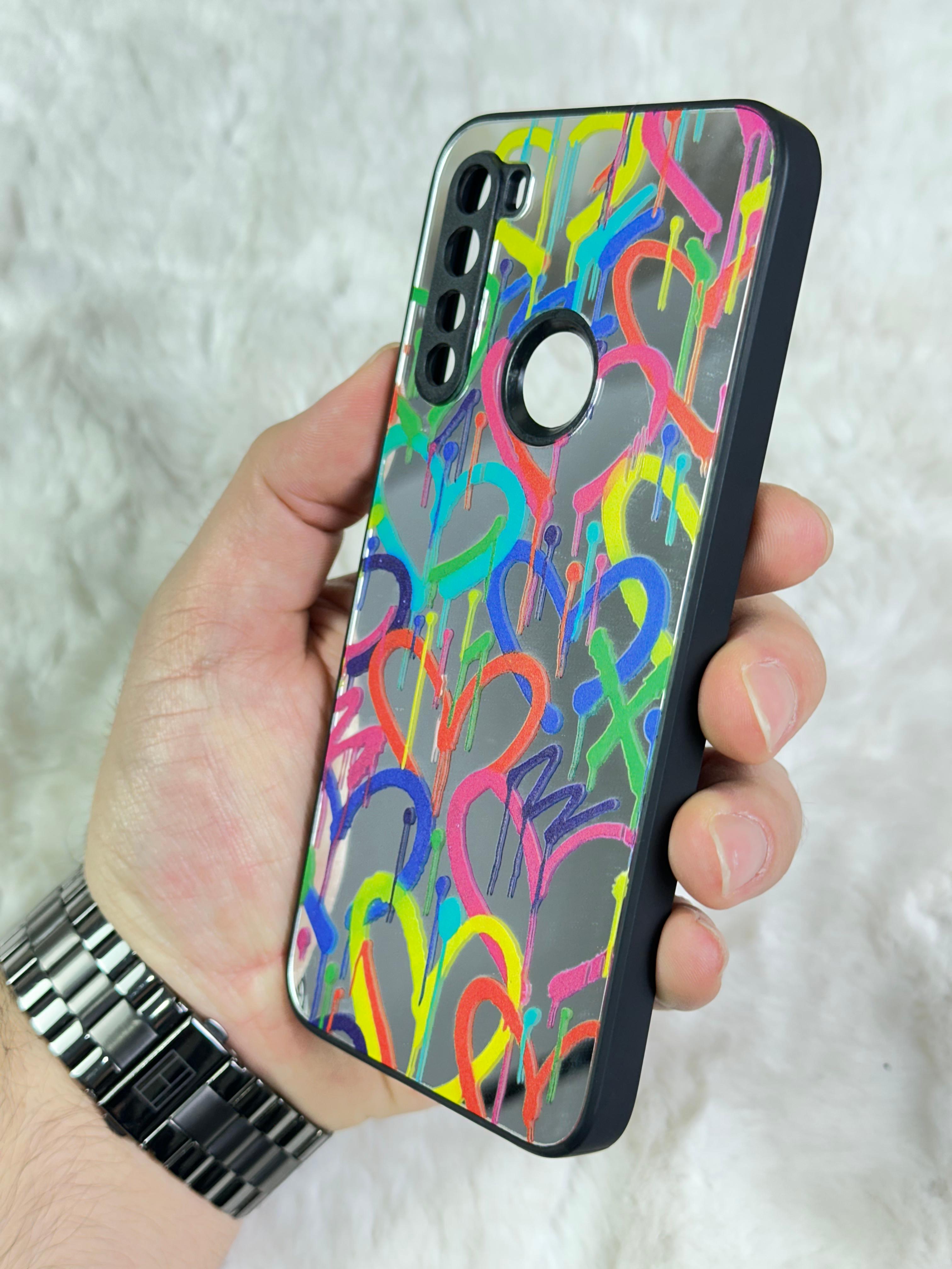 Xiaomi Redmi Note 8 Arkası Aynalı ve Desenli Mirror Kapak  - Kalpli