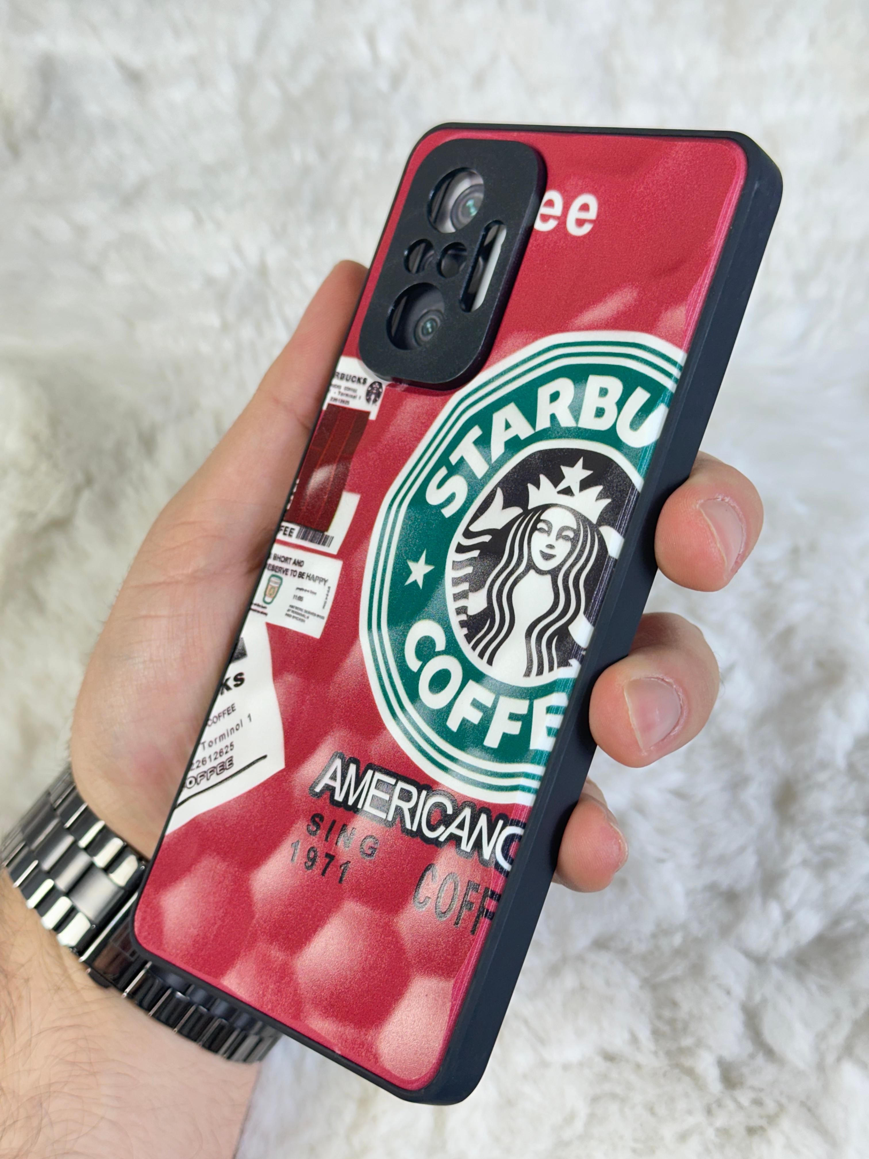 Xiaomi Note 10 Pro uyumlu Arkası Sert Kapaklı Yanları Silikonlu Starbucks-Nike Kılıf  - kırmızı star