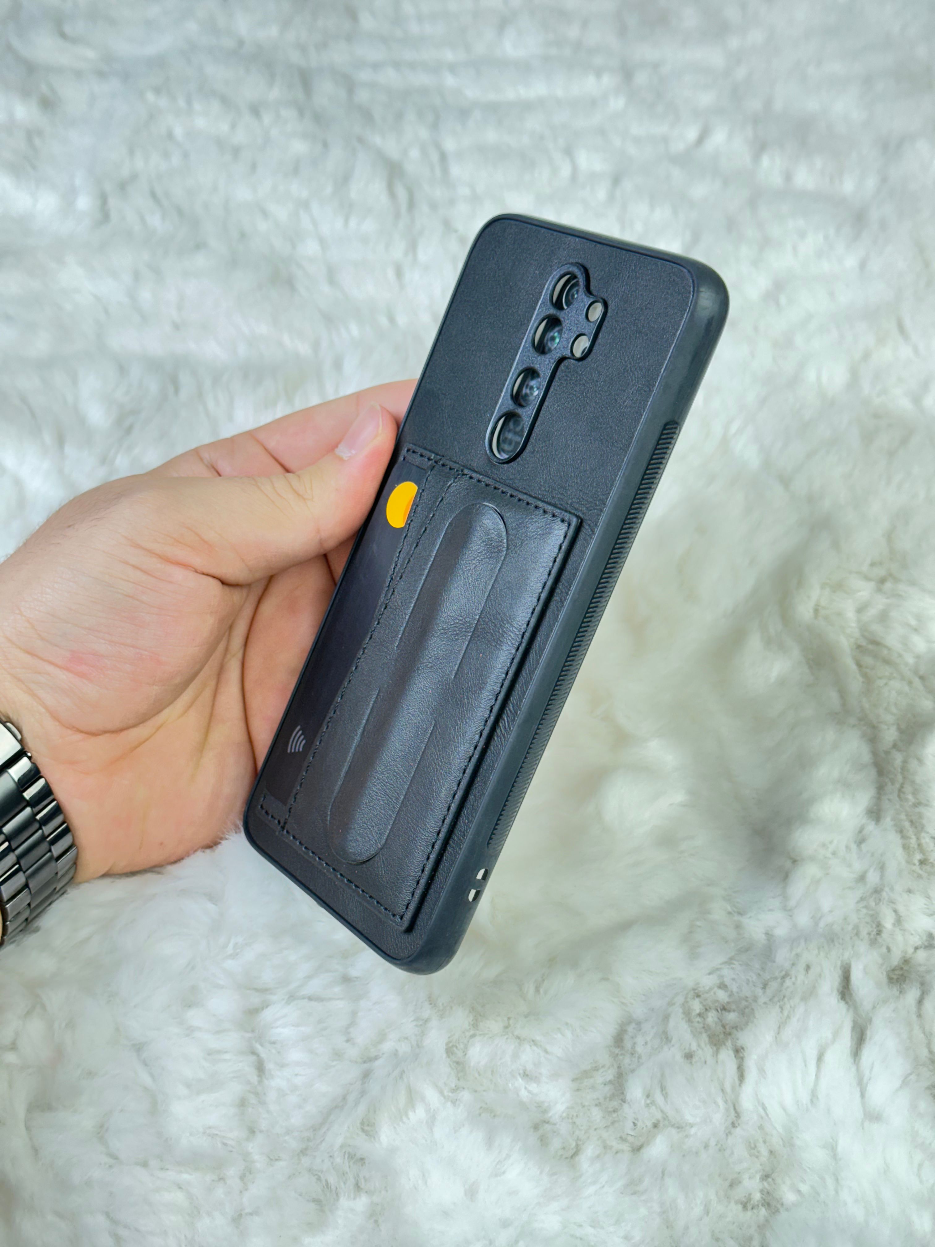 Xiaomi Note 8 Pro Stand Olabilen Arkası Deri İçi Süet Deri Kartvizitli Kılıf 