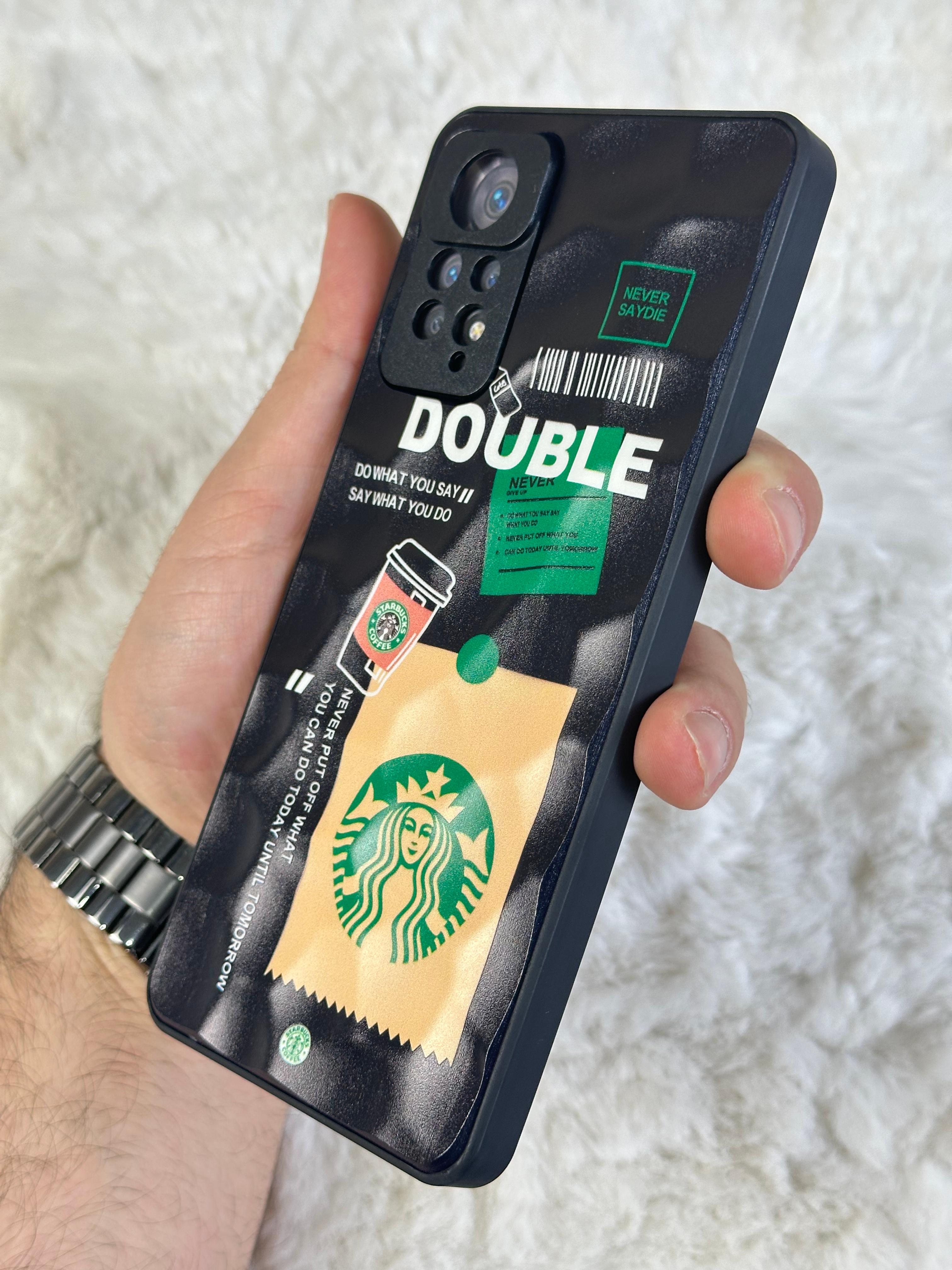 Xiaomi Note 11 Pro uyumlu Arkası Sert Kapaklı Yanları Silikonlu Starbucks-Nike Kılıf  - double star