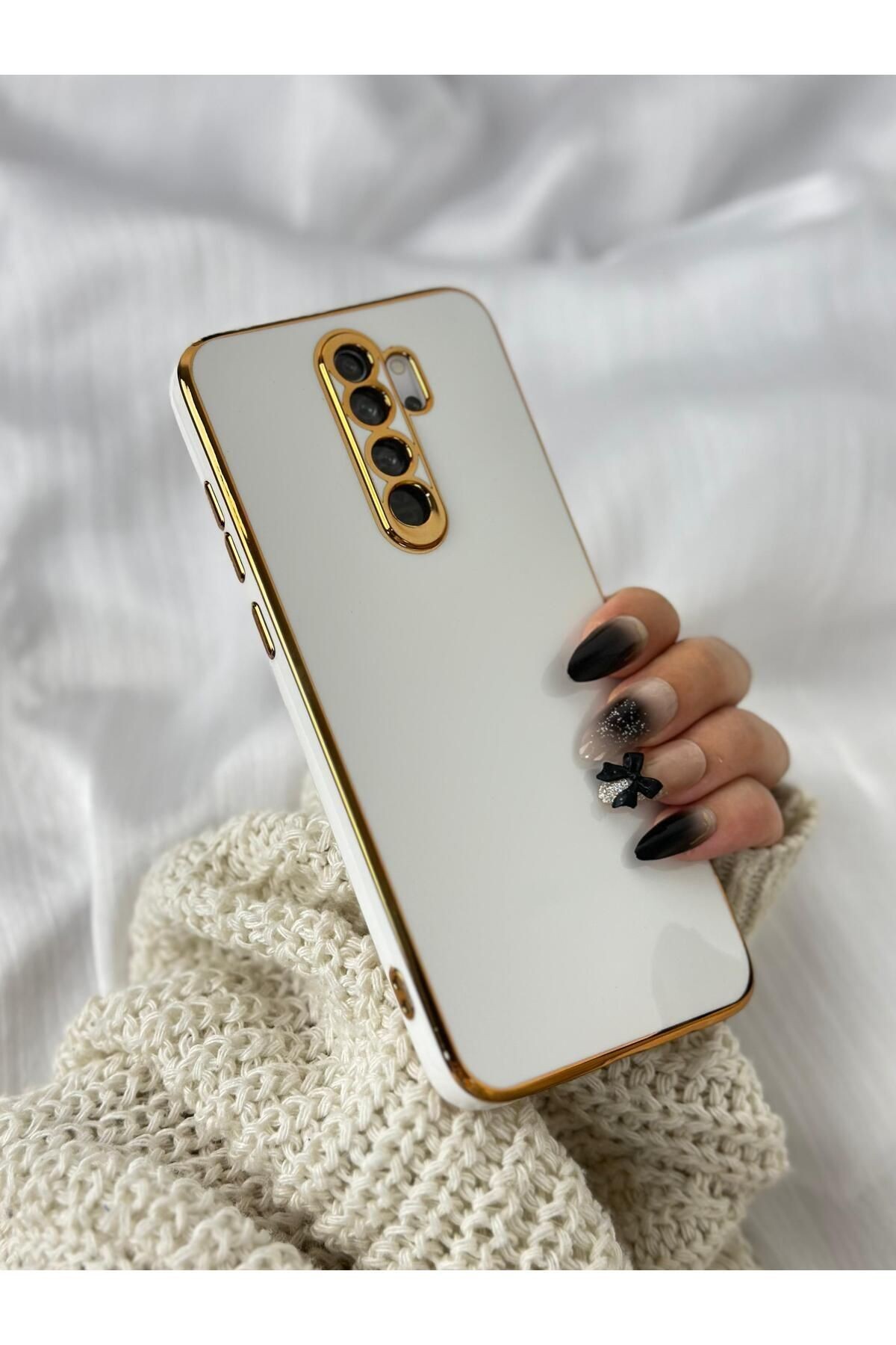 Xiaomi Redmi Note 8 Pro Gold Kenarlı Parlak Kamera Korumalı Bark Kılıf