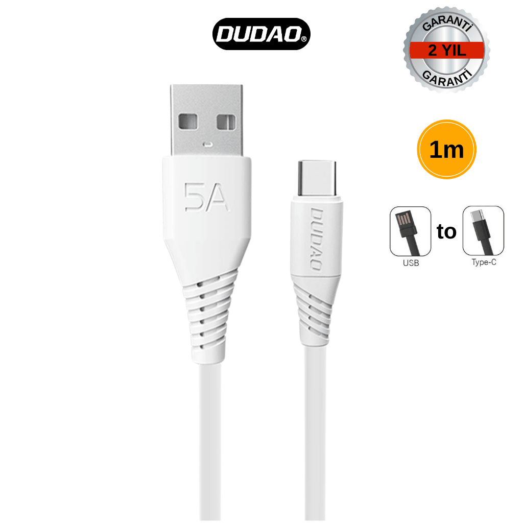 DUDAO L2T USB to Type-C Şarj Kablosu ve Data Kablosu (Veri Aktarımı) (1 Metre)