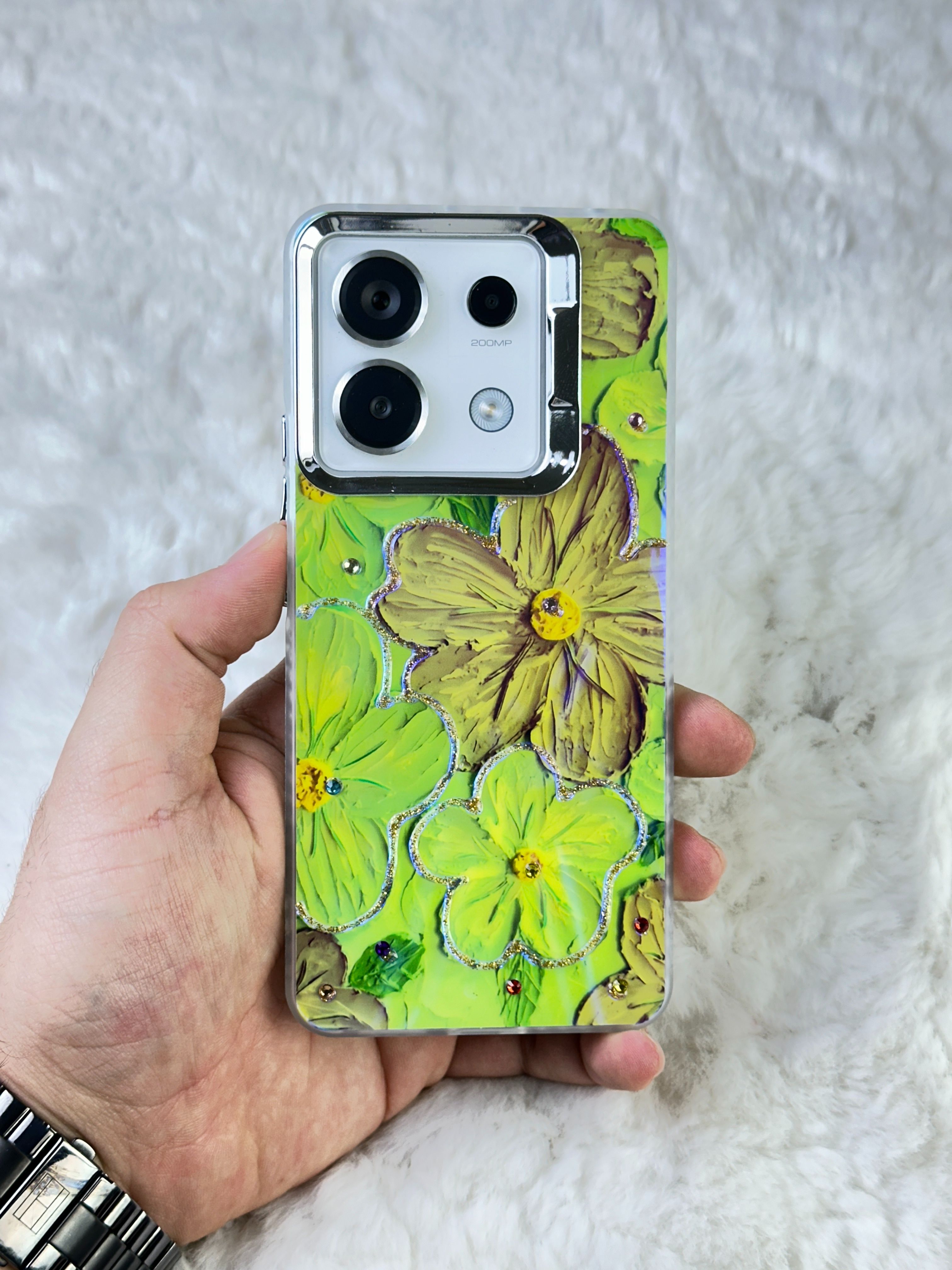 Xiaomi Redmi Note 13 Pro 5G Parlak Çiçekli Taşlı Desenli Paint Kılıf