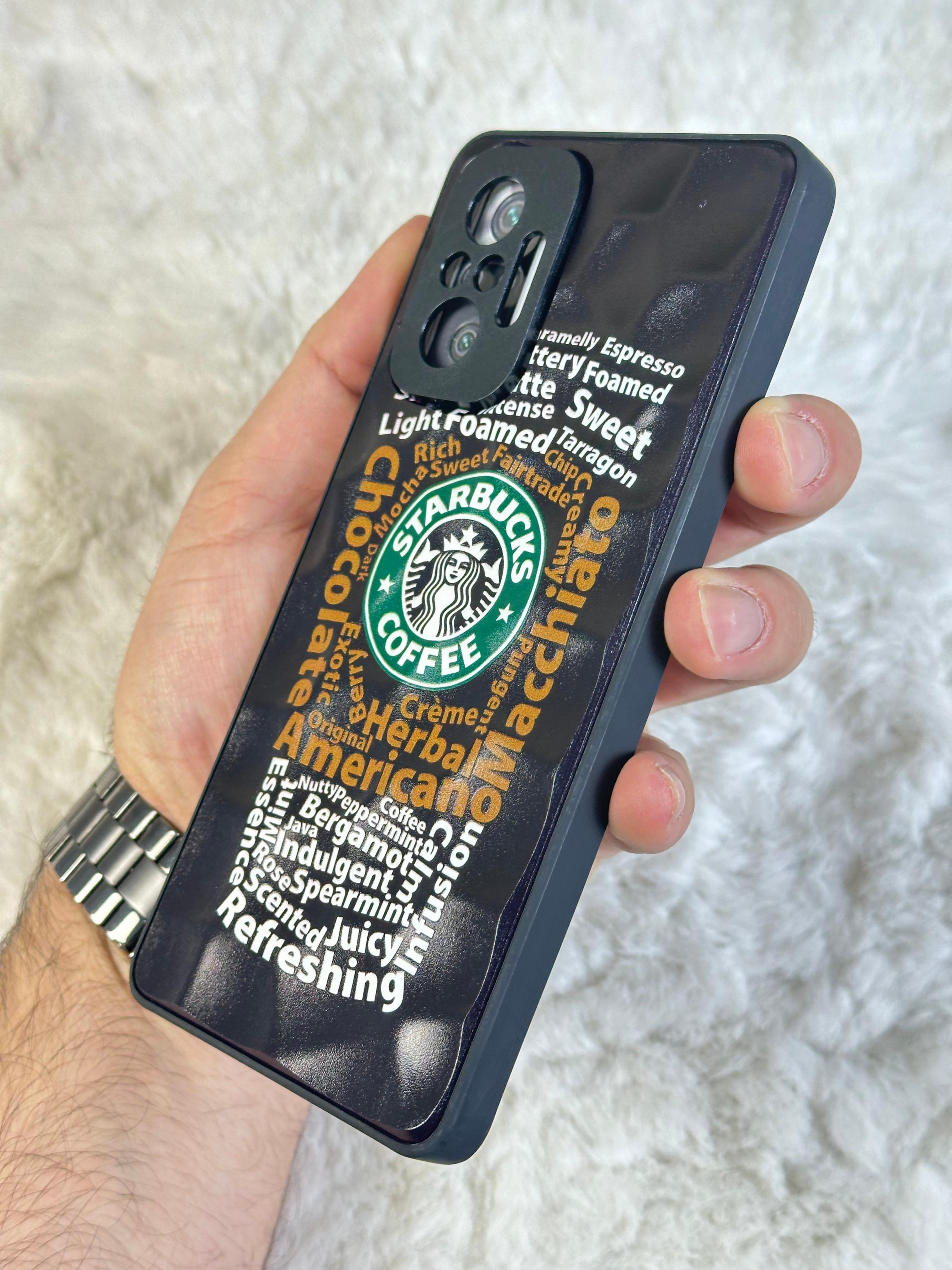 Xiaomi Note 10 Pro uyumlu Arkası Sert Kapaklı Yanları Silikonlu Starbucks-Nike Kılıf  - siyah star