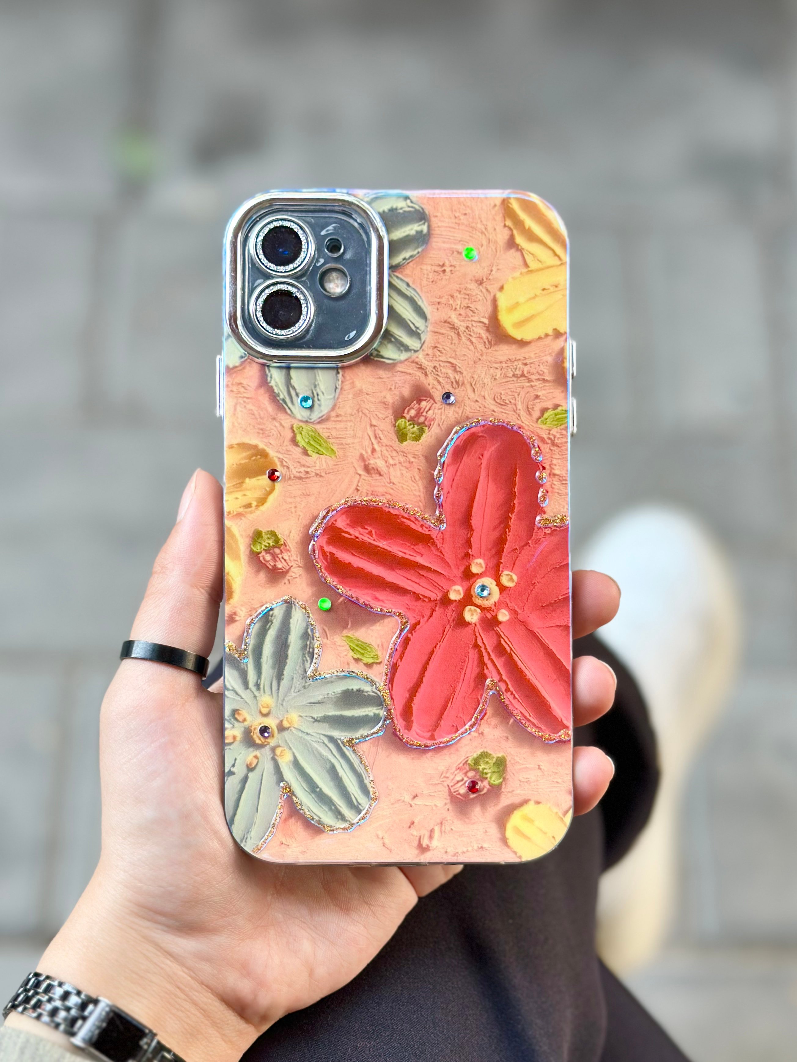 iPhone 12 Çiçek Desenli Paint Kılıfı 