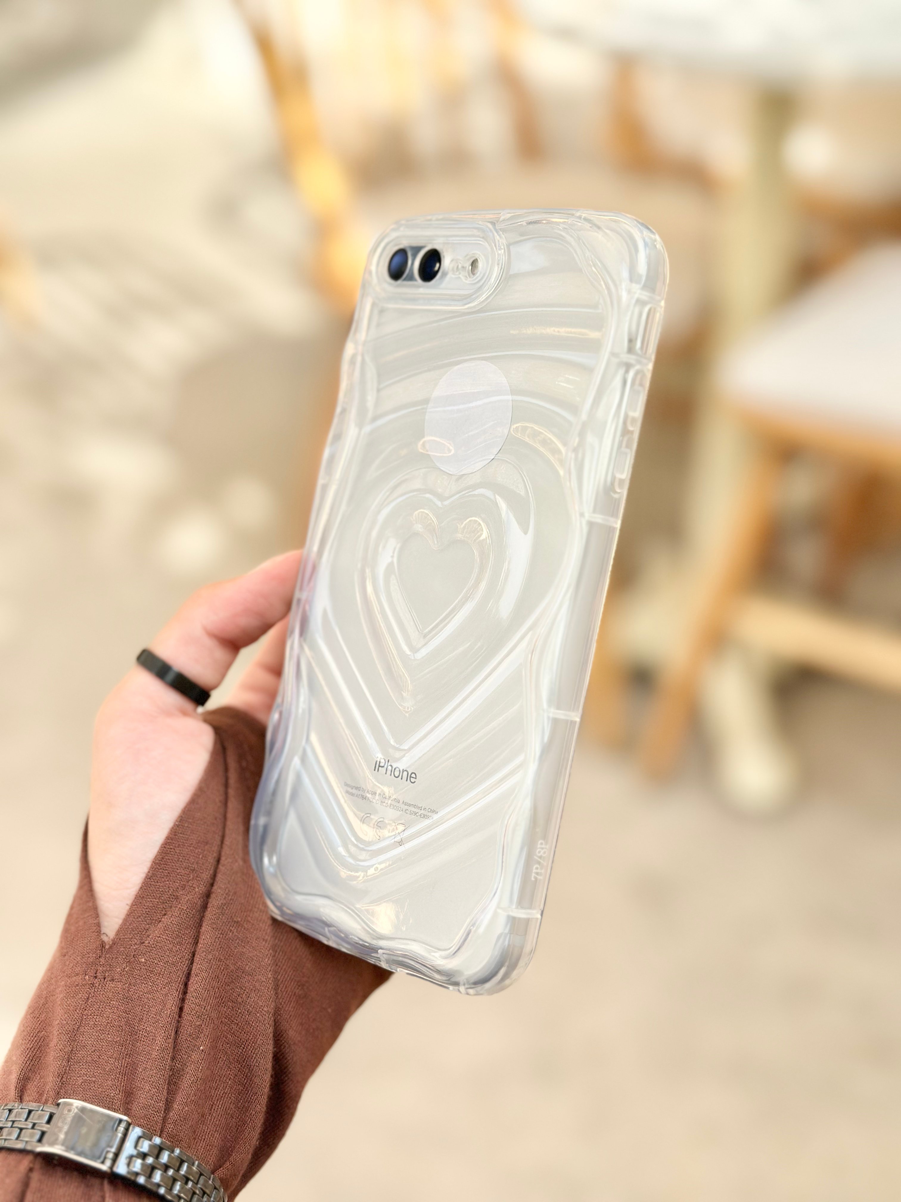 iPhone 8 plus Kalp Desenli Kabartmalı Zarif 3D Şeffaf Kamera Korumalı Silikon Kılıf