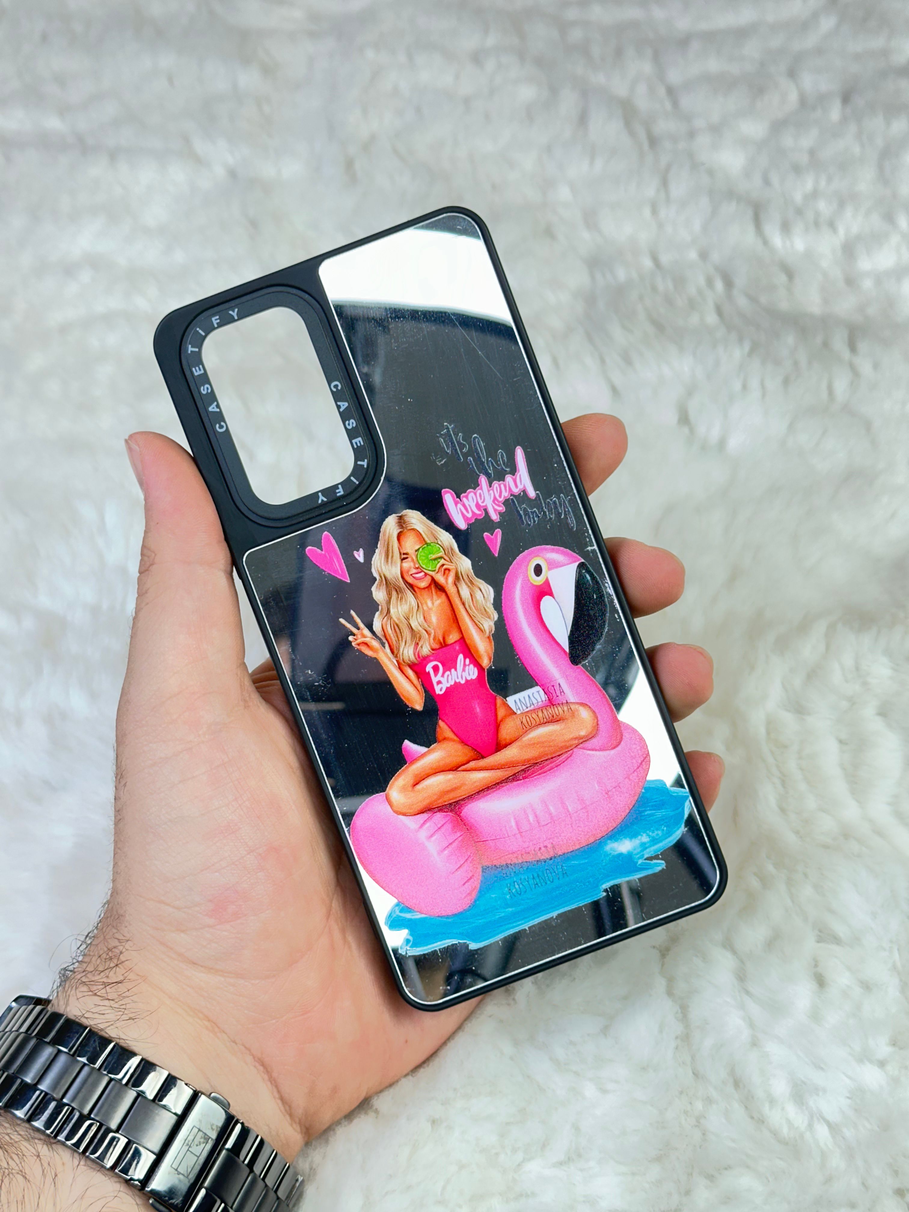 Xiaomi Note 11 Pro Barbie Desenli Sert Kapaklı Aynalı Kılıf 