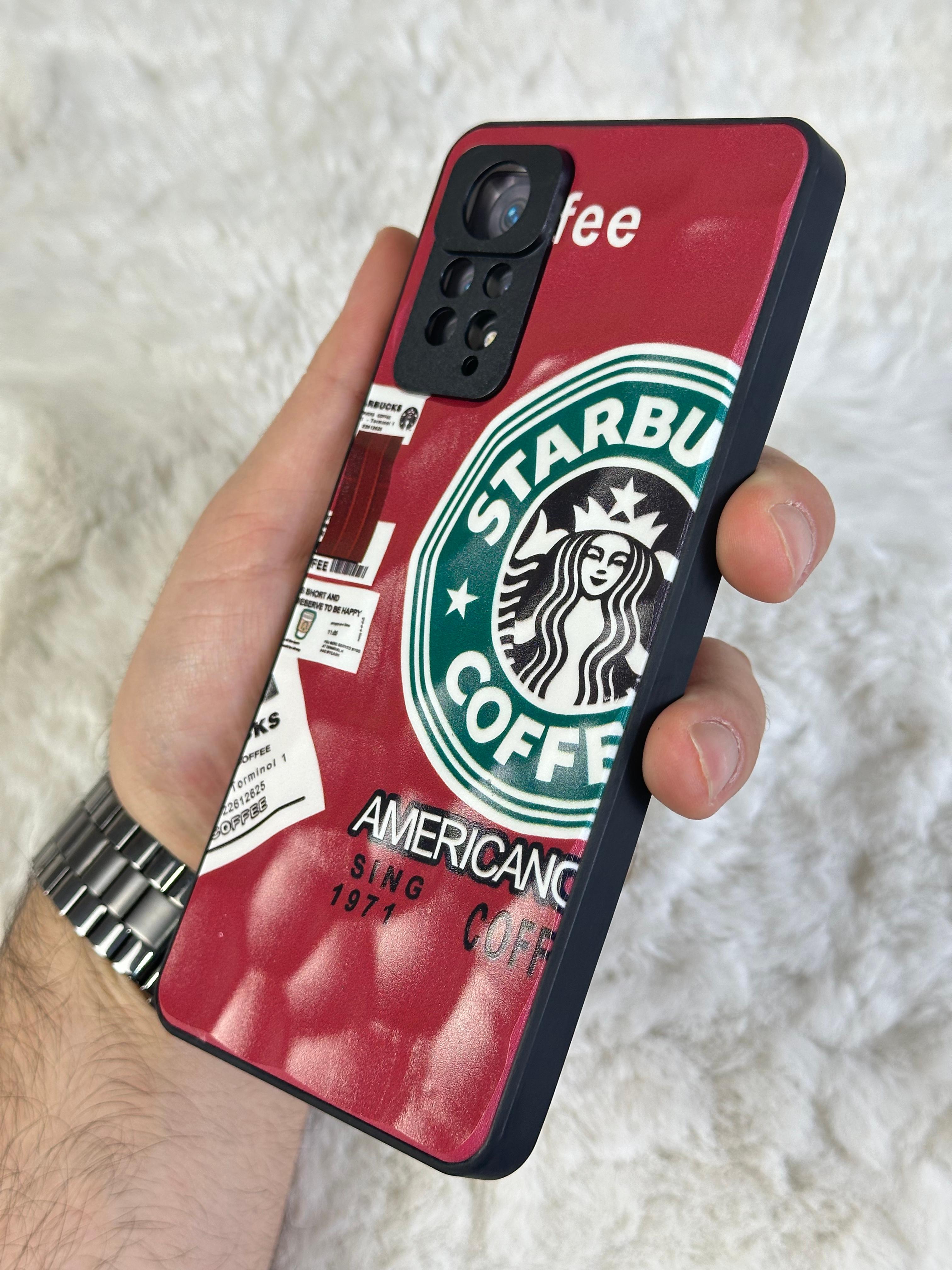 Xiaomi Note 11 Pro uyumlu Arkası Sert Kapaklı Yanları Silikonlu Starbucks-Nike Kılıf  - kırmızı star