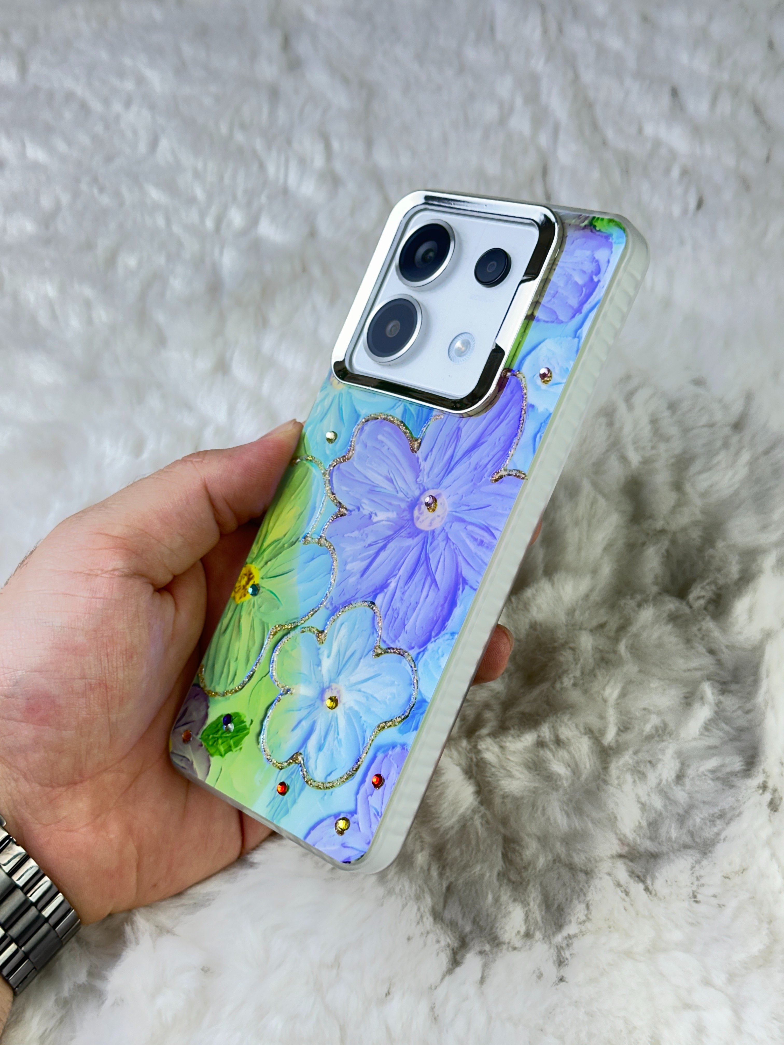 Xiaomi Redmi Note 13 Pro 5G Parlak Çiçekli Taşlı Desenli Paint Kılıf