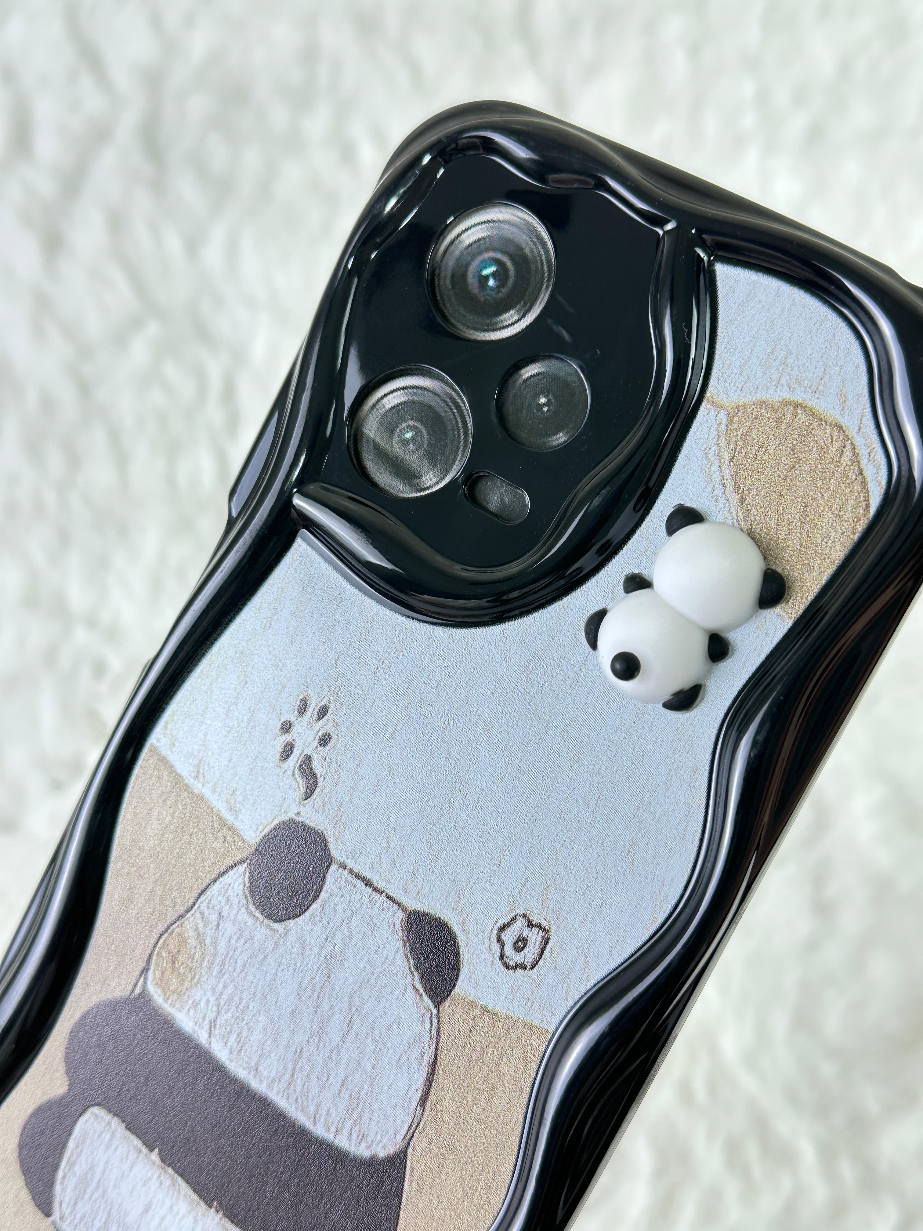 Redmi Note 12 Pro 5G Sevimli Ayıcık Panda Desenli 3 Boyutlu Şirin Parlak Tasarım Panda Kılıf  - Siyah