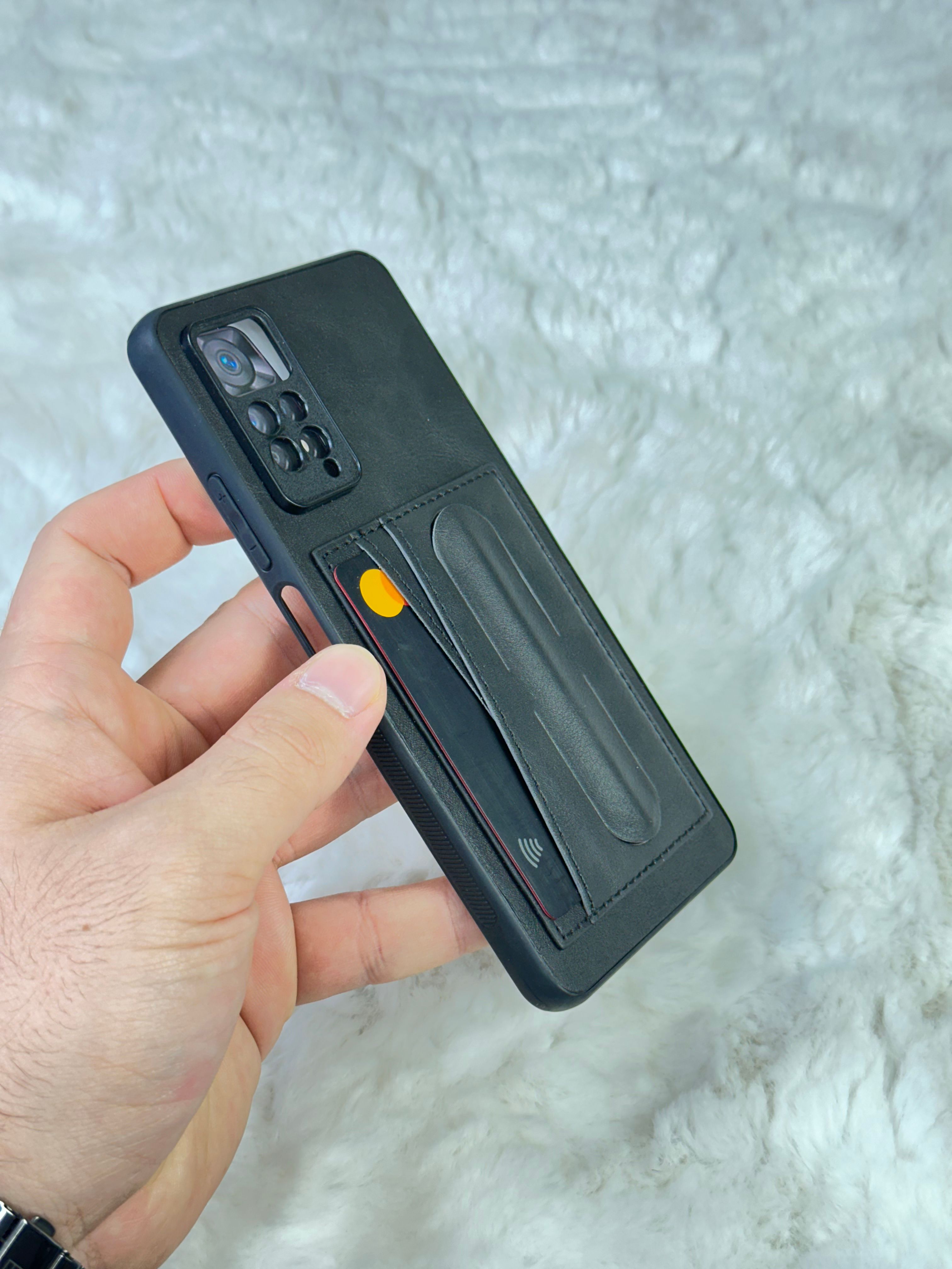 Xiaomi Note 11 Pro Stand Olabilen Arkası Deri İçi Süet Deri Kartvizitli Kılıf 