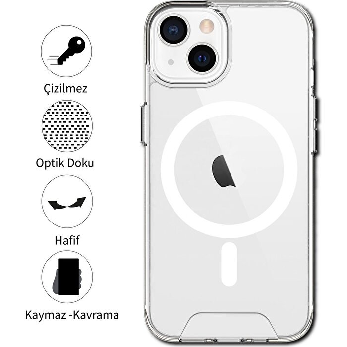 iPhone 13 Pro Max Magsafe Kablosuz Şarj Destekli Şeffaf V-Mags Kılıf