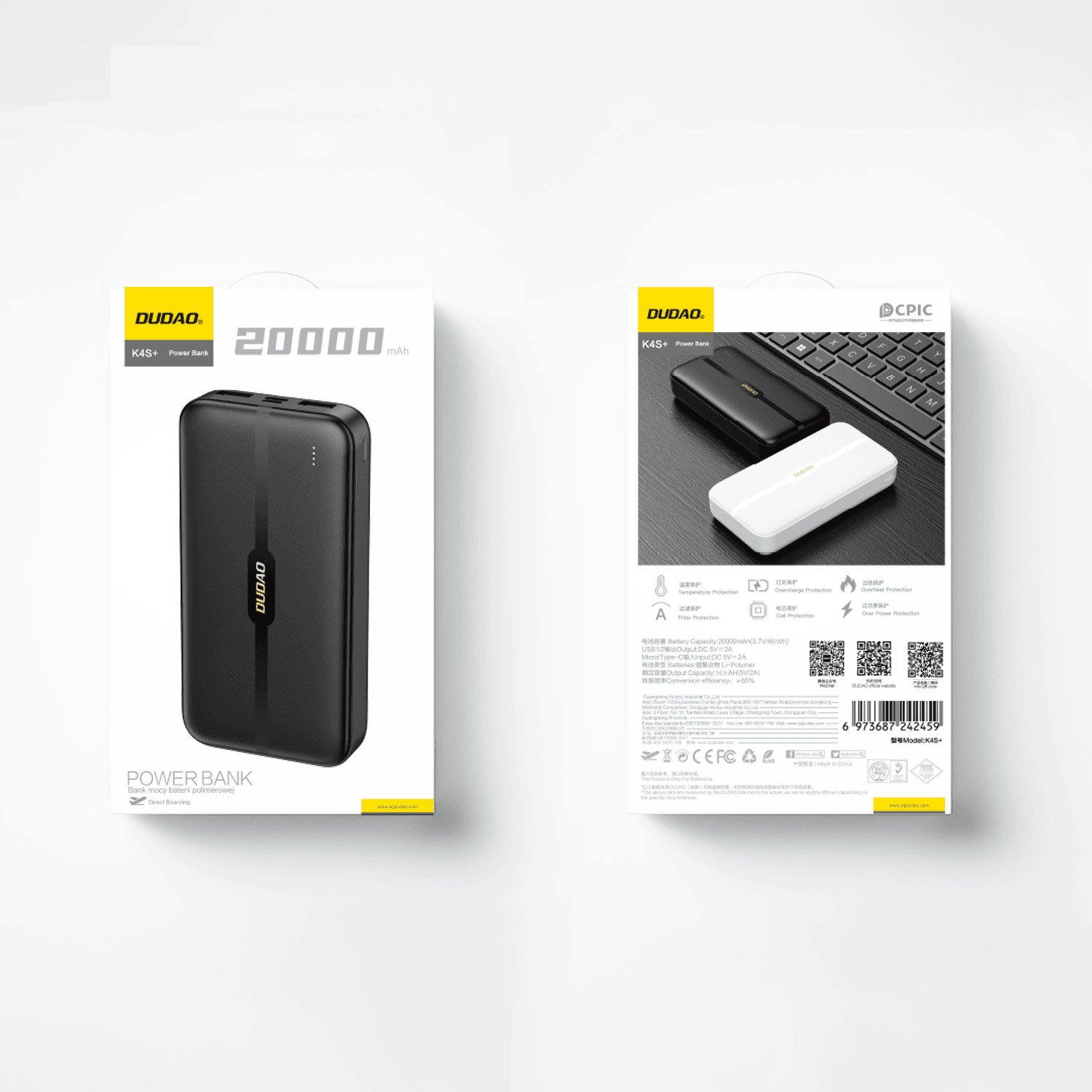 DUDAO K4S+ 20.000mAh Batarya 22.5W Hızlı Şarj Beyaz 