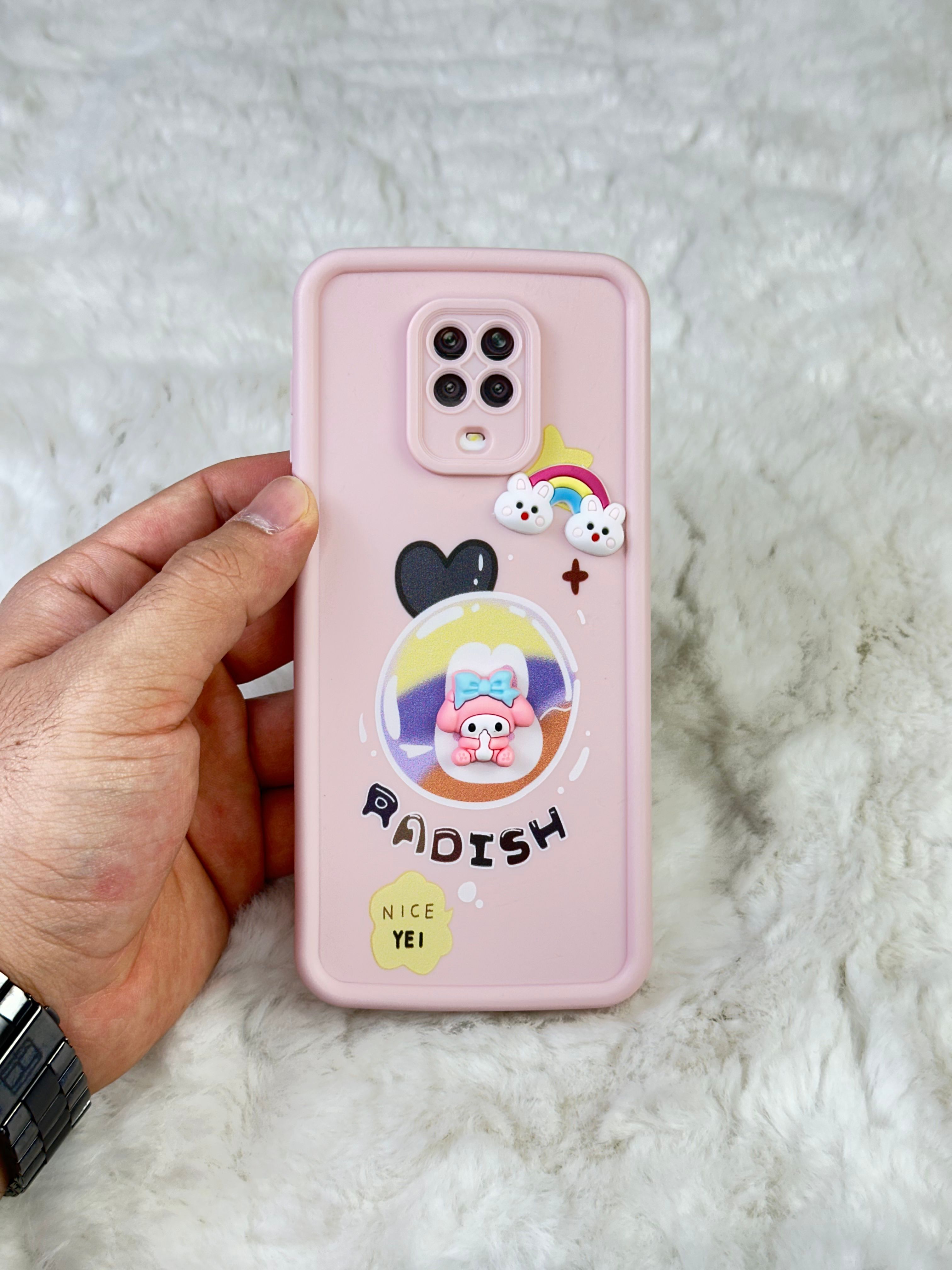 Xiaomi Redmi Note 9 Pro Minimalist Desenli Tatlı Pot Pourri Kılıf - Pembe Radish