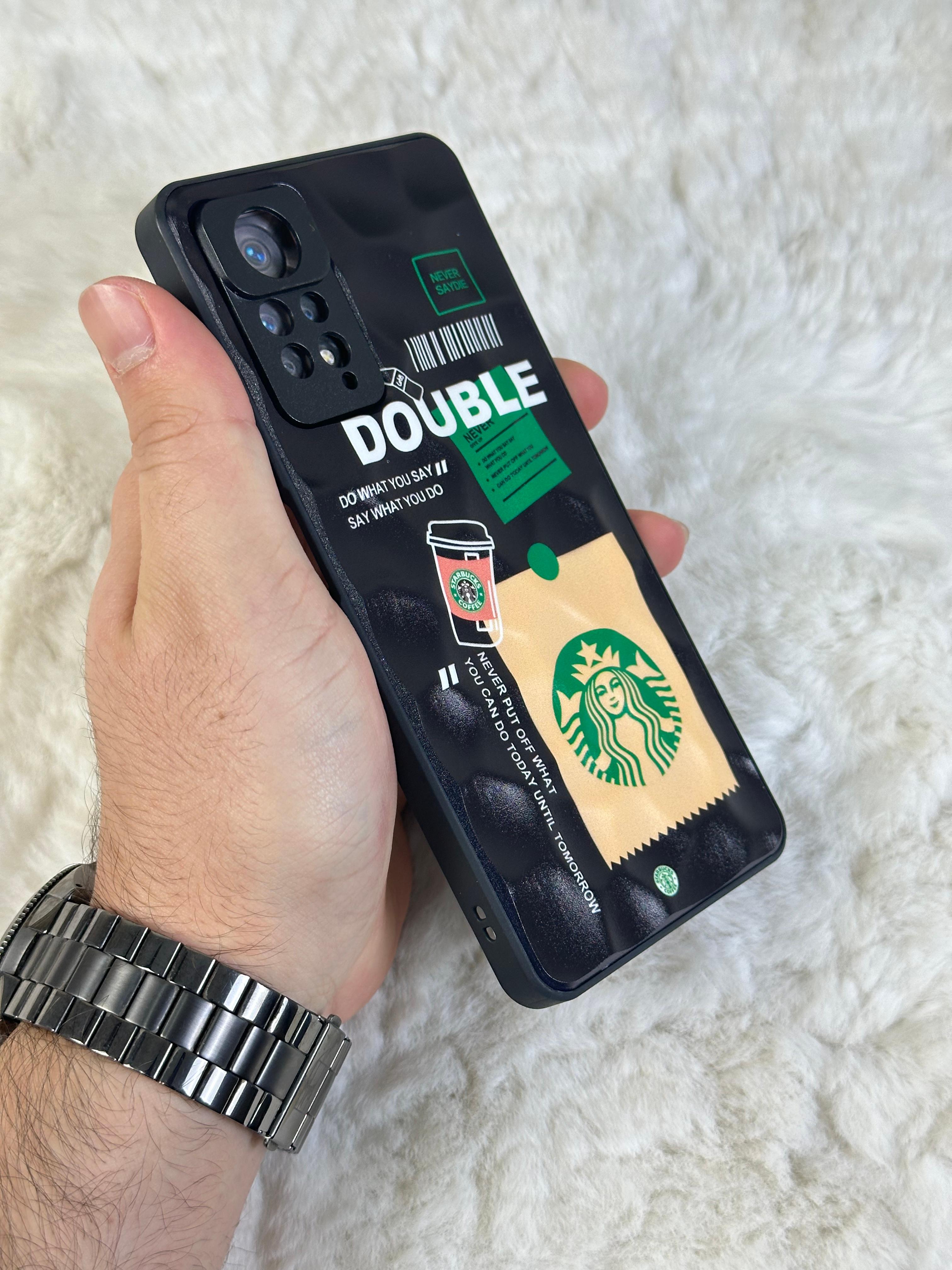 Xiaomi Note 11 Pro uyumlu Arkası Sert Kapaklı Yanları Silikonlu Starbucks-Nike Kılıf  - double star