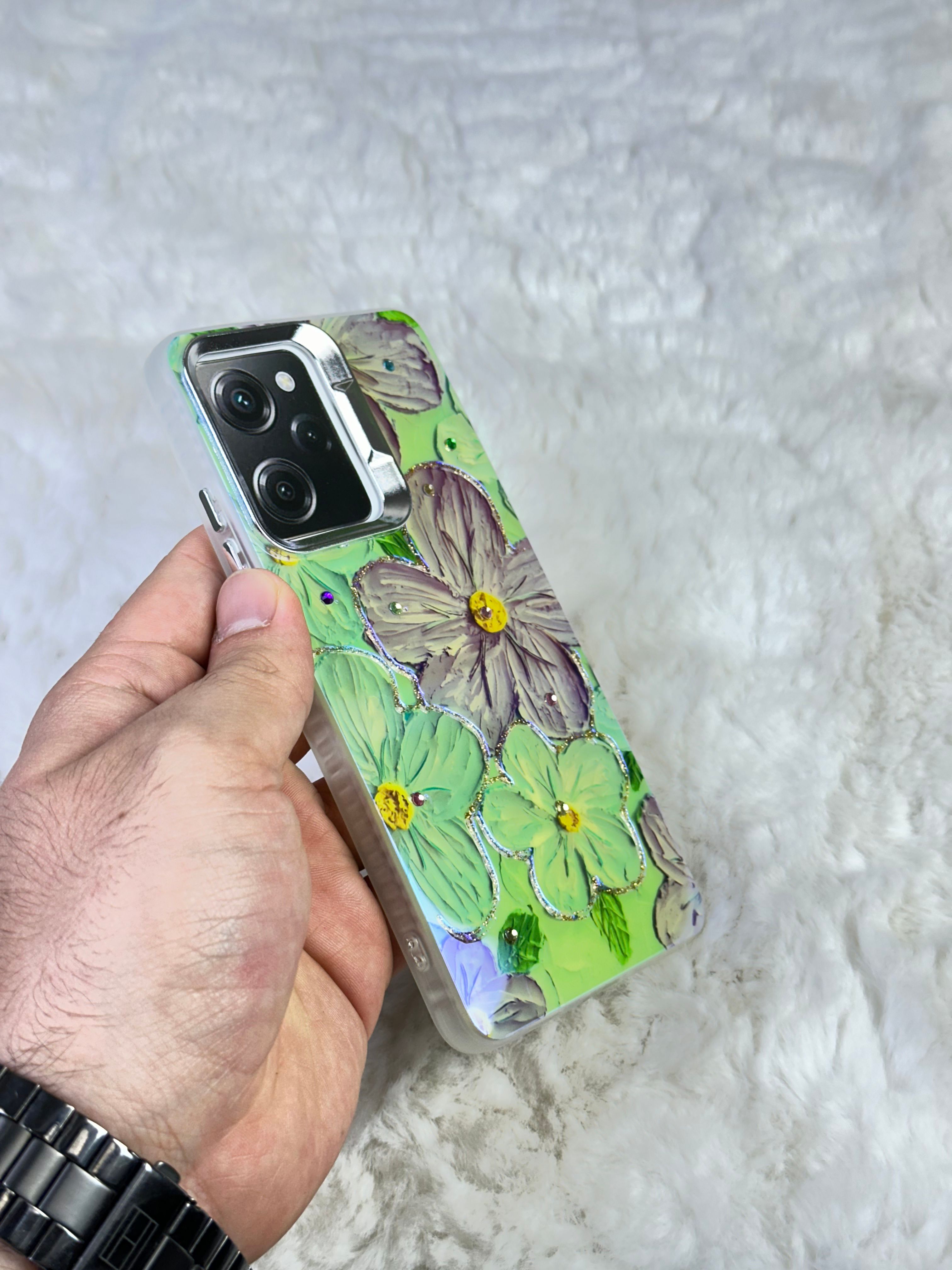 Xiaomi Redmi Note 12 Pro 5G Parlak Çiçekli Taşlı Desenli Paint Kılıf