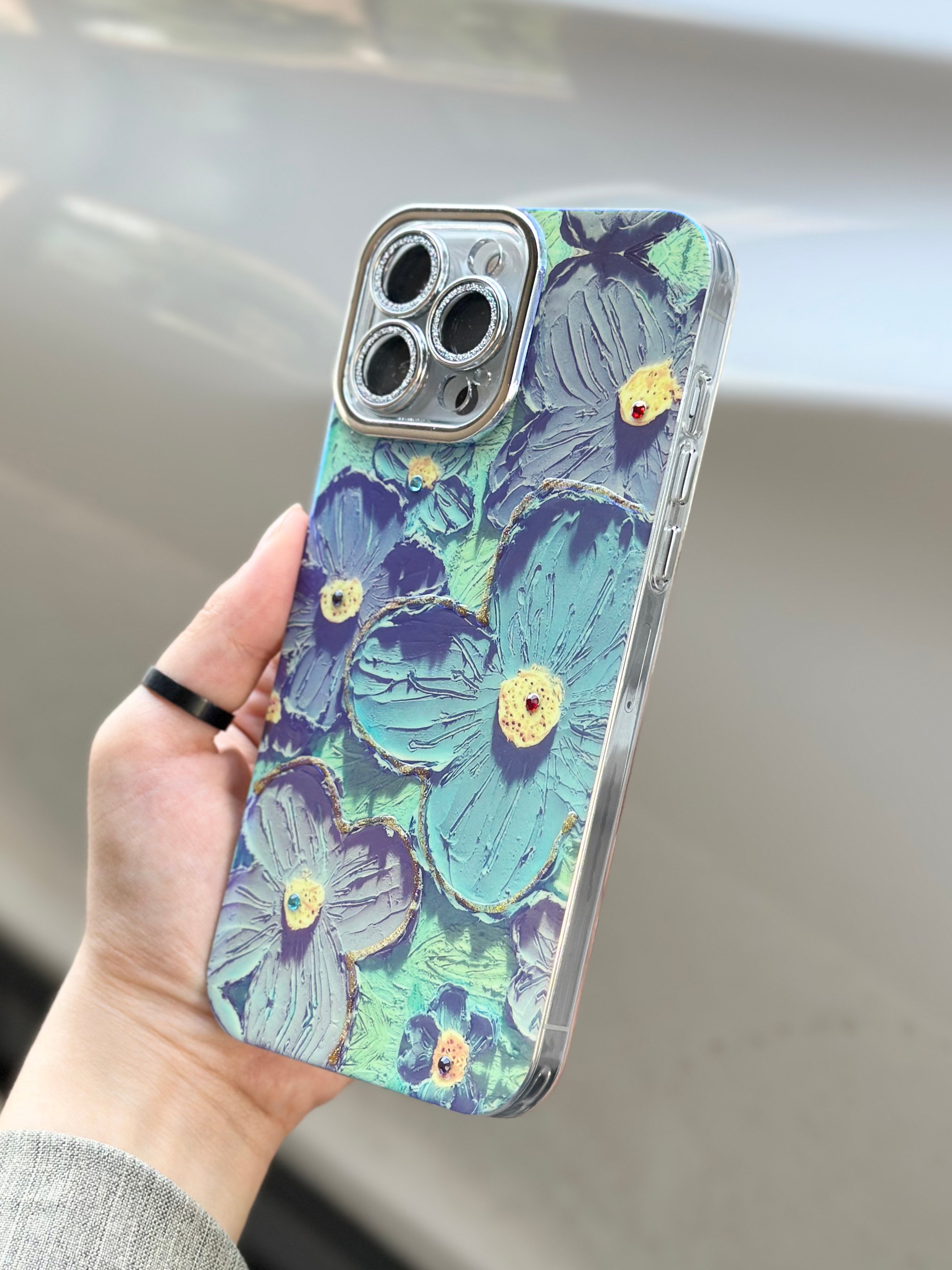 iPhone 14 Pro Max Çiçek Desenli Lens Koruyuculu Paint Kılıfı 