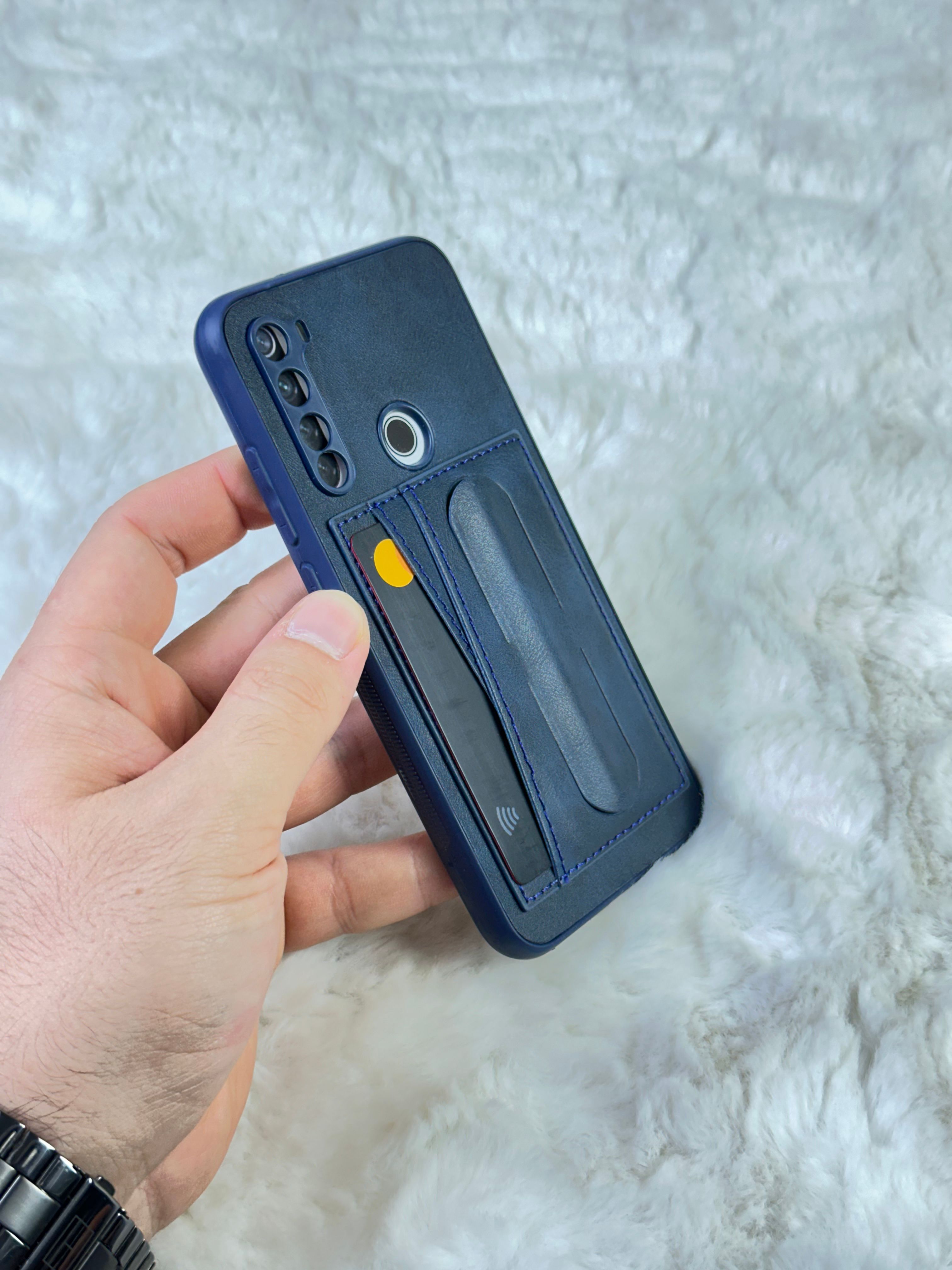 Xiaomi Note 8 Stand Olabilen Arkası Deri İçi Süet Deri Kartvizitli Kılıf  - Mavi