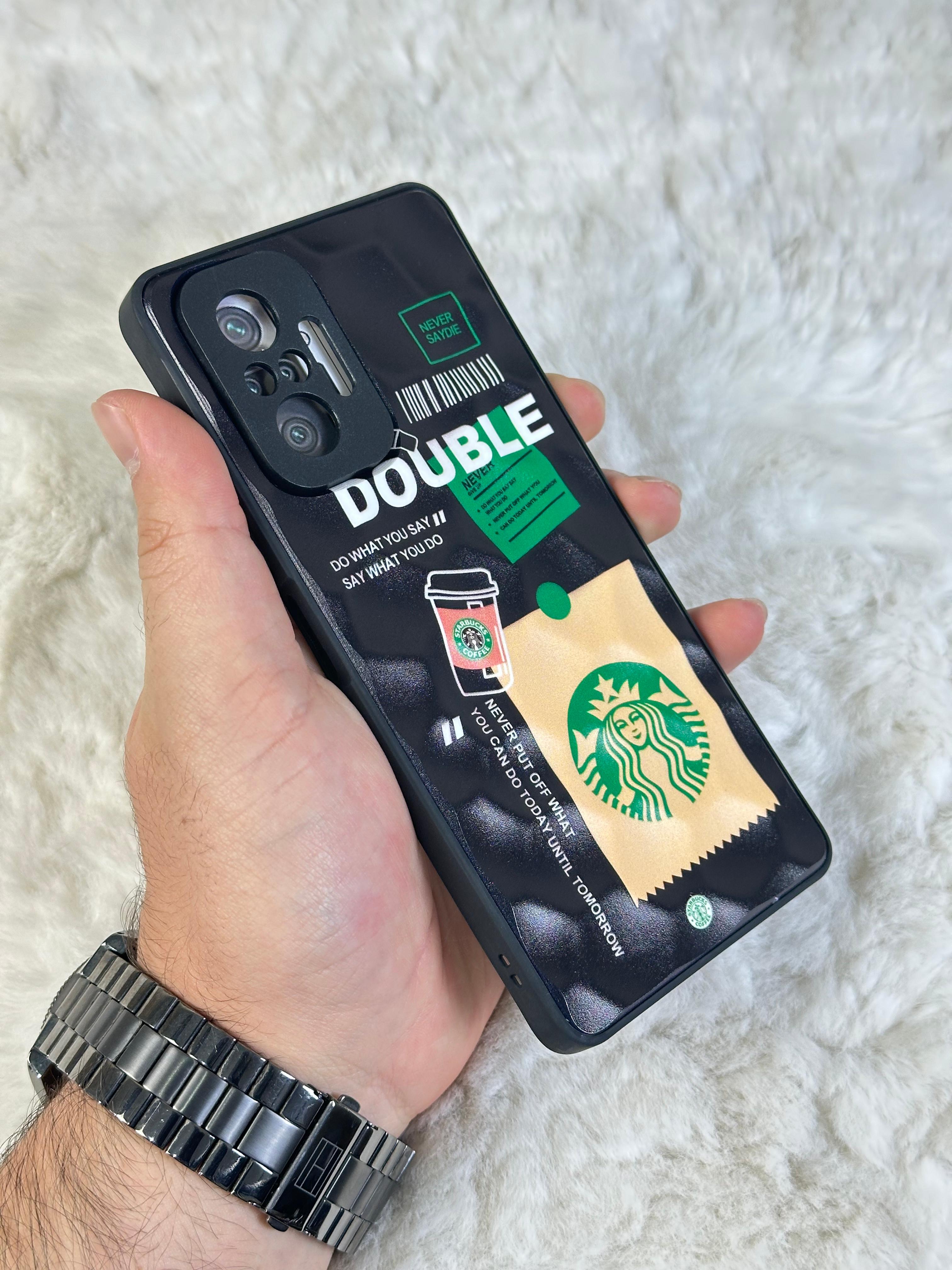 Xiaomi Note 10 Pro uyumlu Arkası Sert Kapaklı Yanları Silikonlu Starbucks-Nike Kılıf  - double star