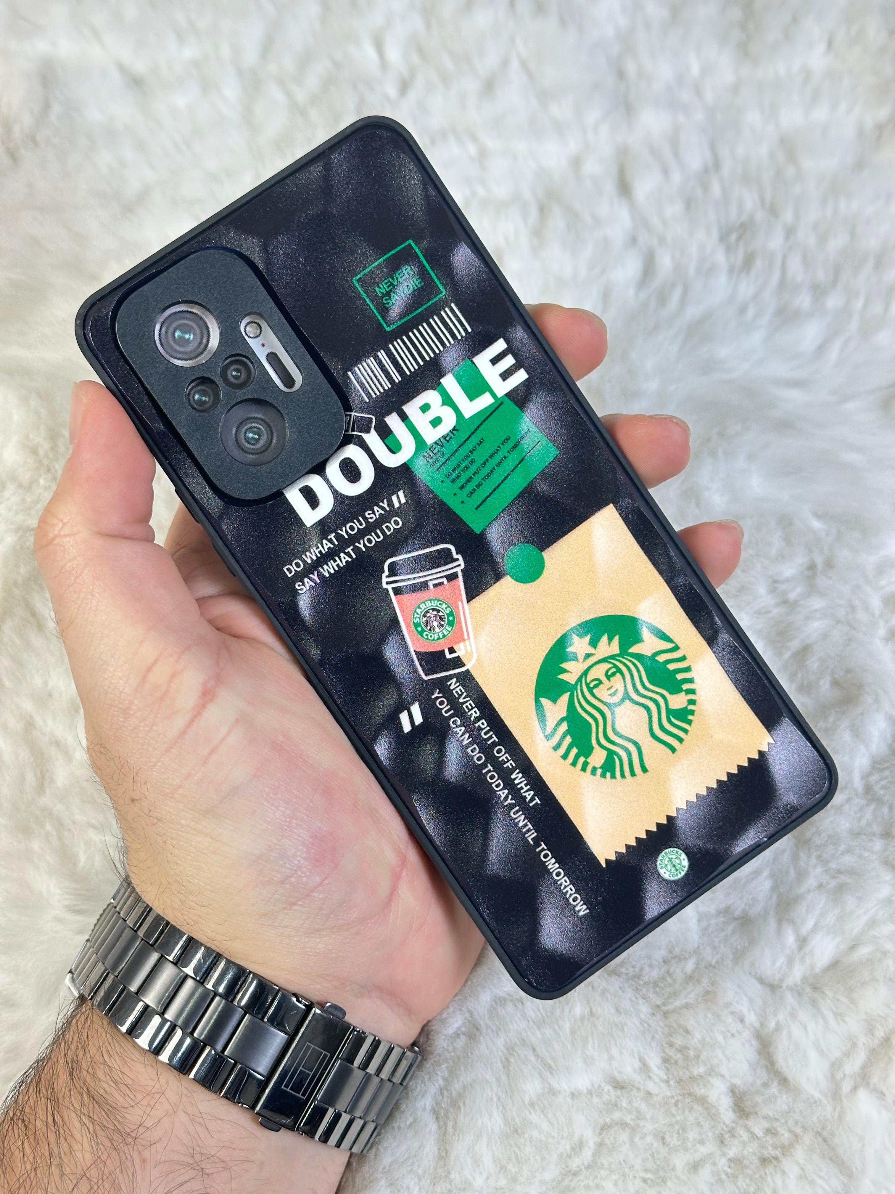 Xiaomi Note 10 Pro uyumlu Arkası Sert Kapaklı Yanları Silikonlu Starbucks-Nike Kılıf  - double star