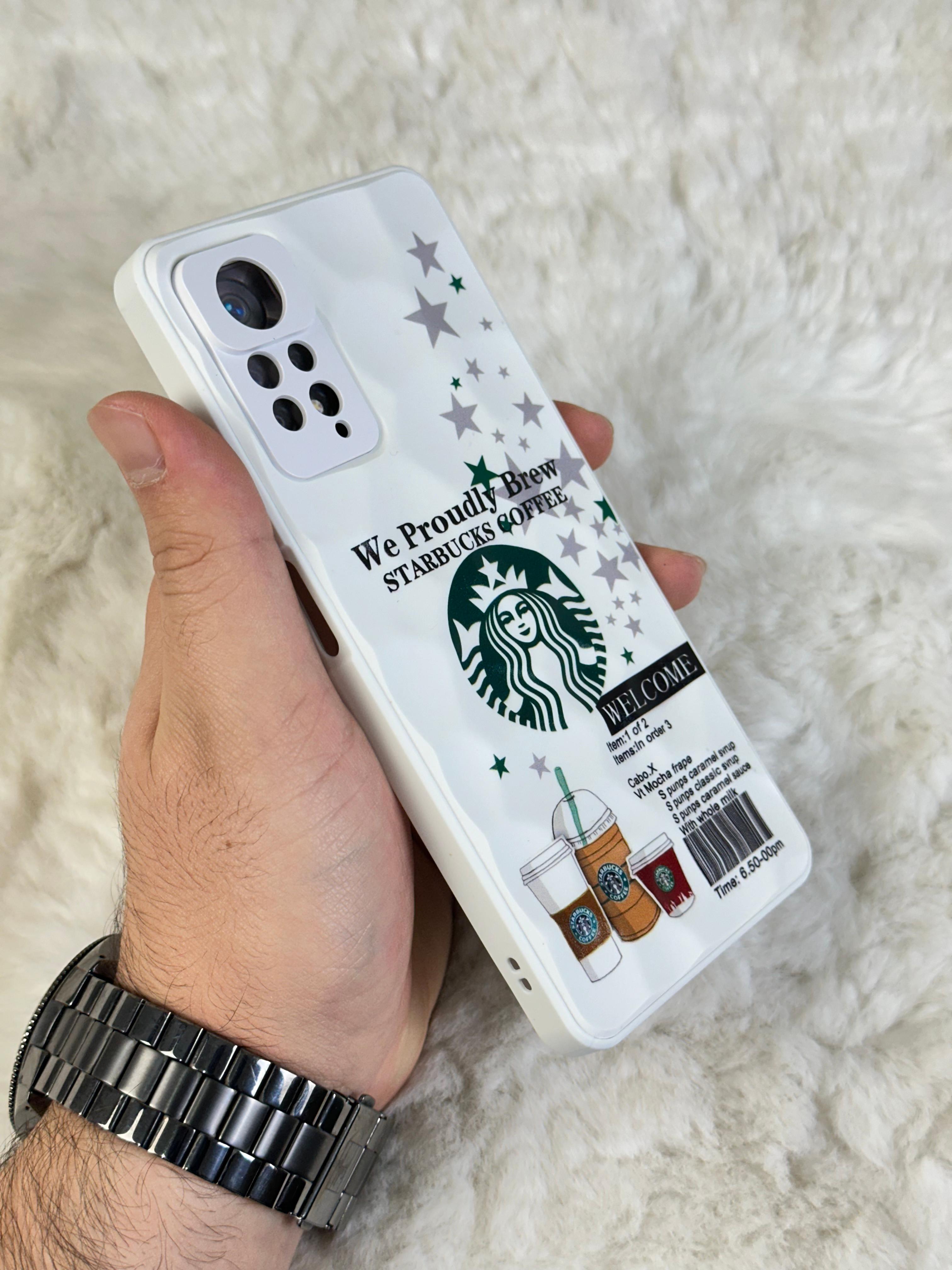 Xiaomi Note 11 Pro uyumlu Arkası Sert Kapaklı Yanları Silikonlu Starbucks-Nike Kılıf  - beyaz star