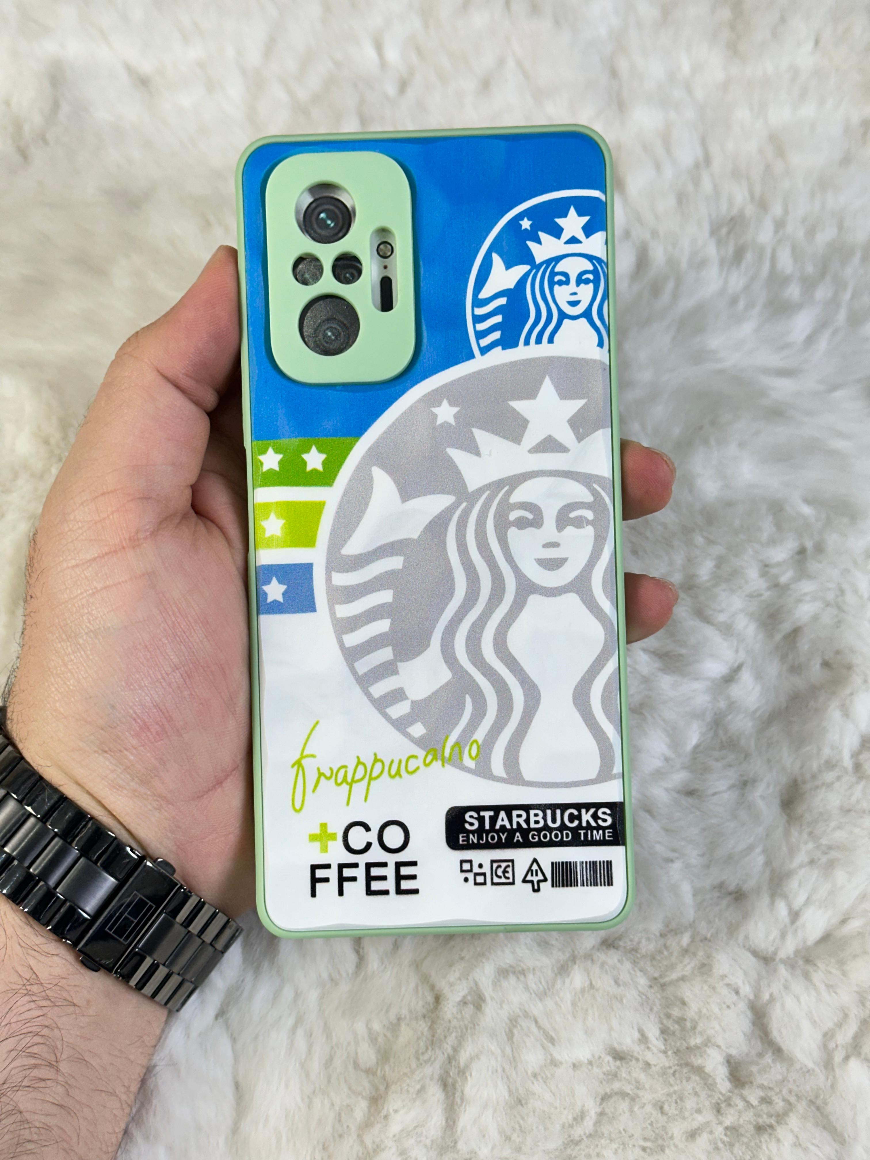 Xiaomi Note 10 Pro uyumlu Arkası Sert Kapaklı Yanları Silikonlu Starbucks-Nike Kılıf  - mavi beyaz star