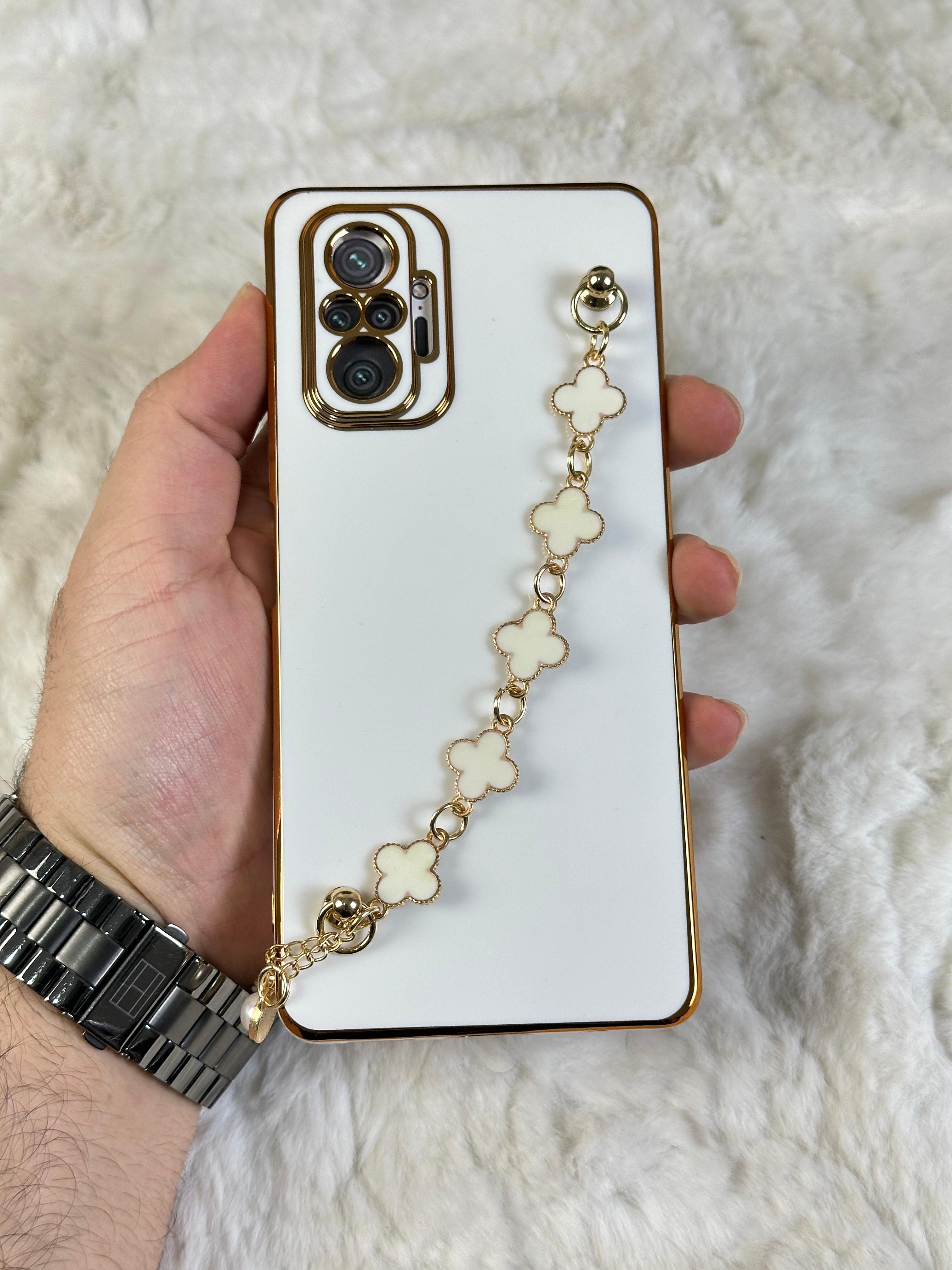 Xiaomi Redmi Note 10 Pro Gold Kenarlı Parlak Kamera Korumalı Elçek Kılıf - Beyaz