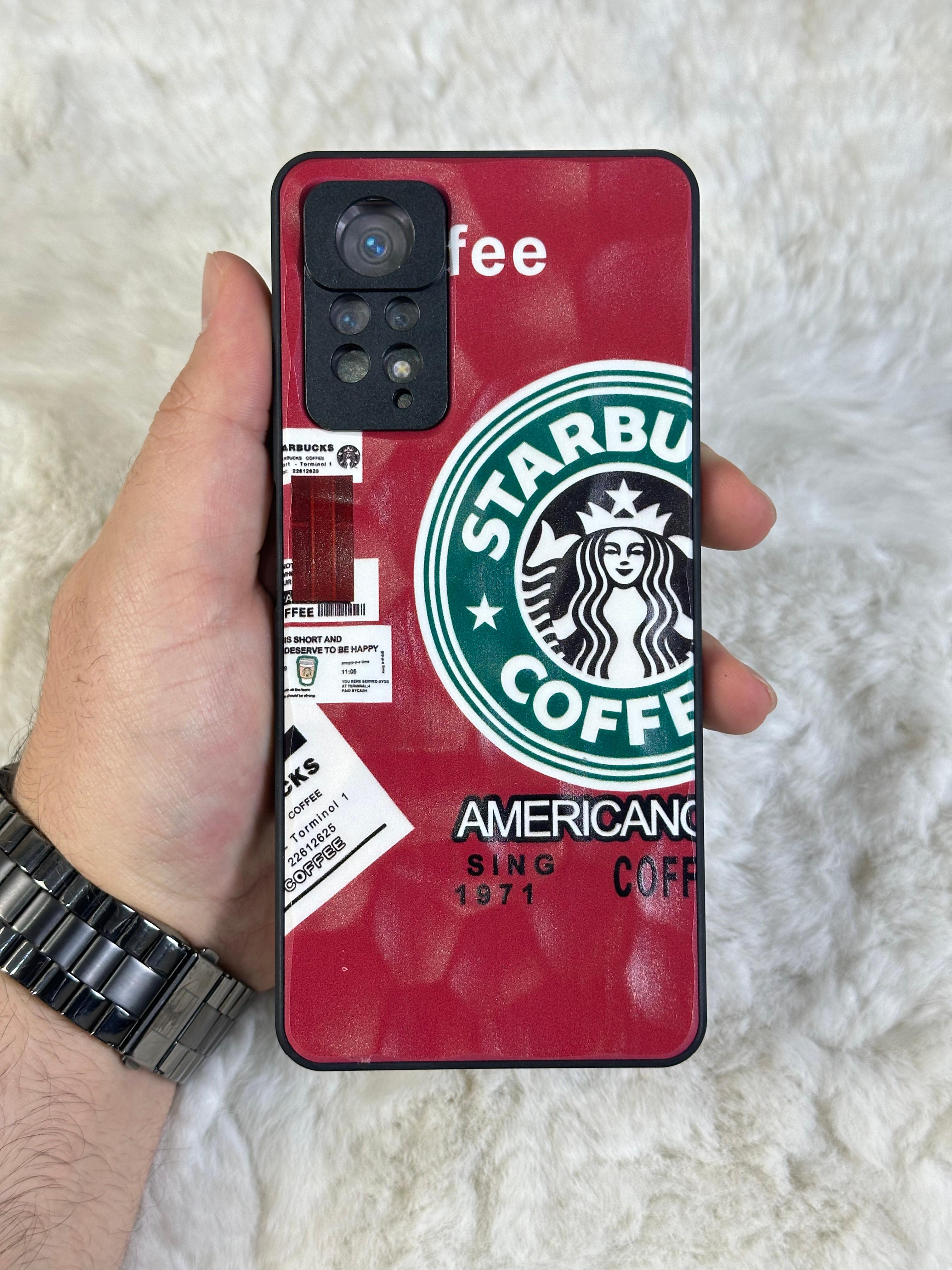 Xiaomi Note 11 Pro uyumlu Arkası Sert Kapaklı Yanları Silikonlu Starbucks-Nike Kılıf  - kırmızı star