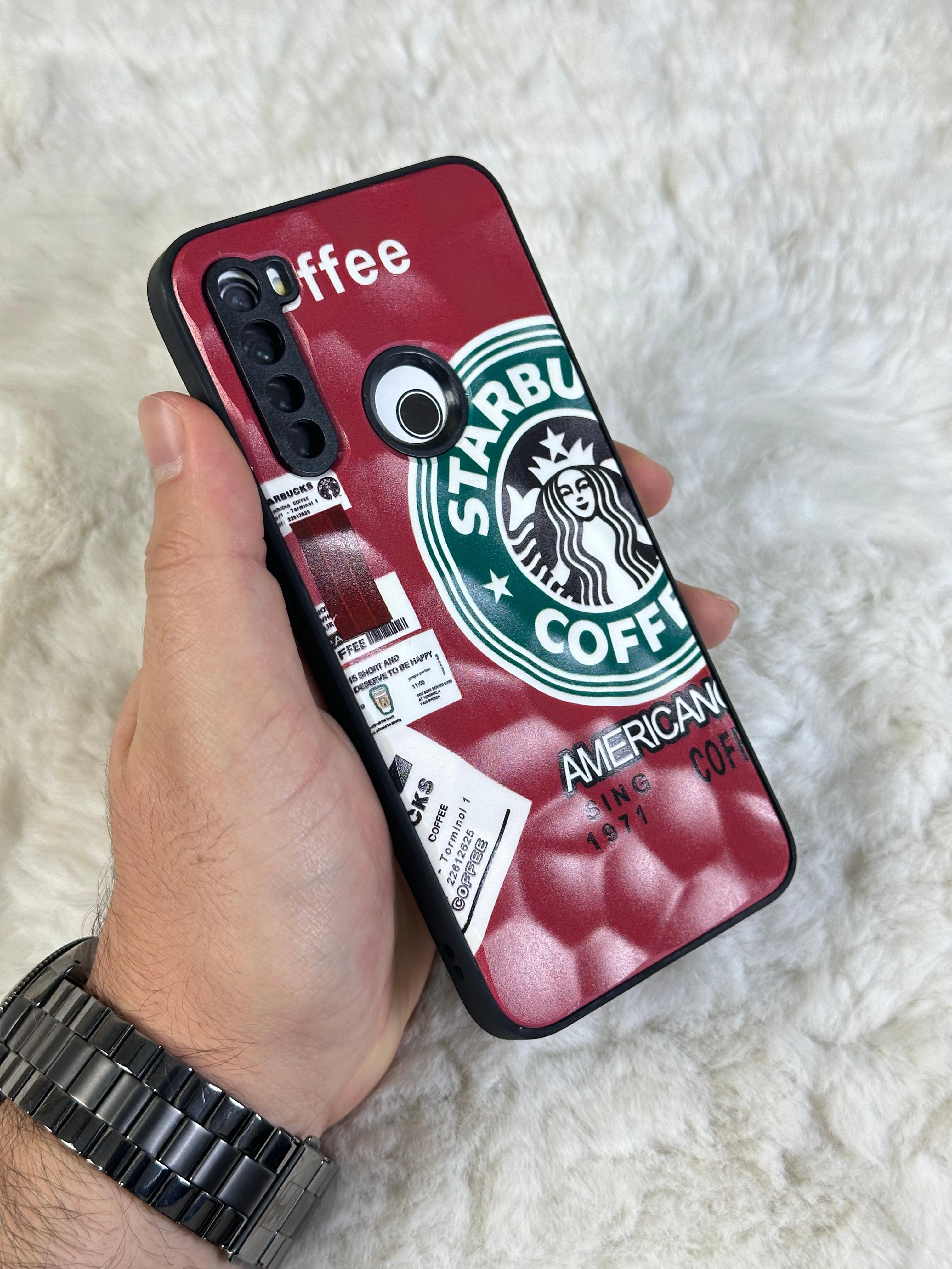 Xiaomi Note 8 uyumlu Arkası Sert Kapaklı Yanları Silikonlu Starbucks-Nike Kılıf  - kırmızı star