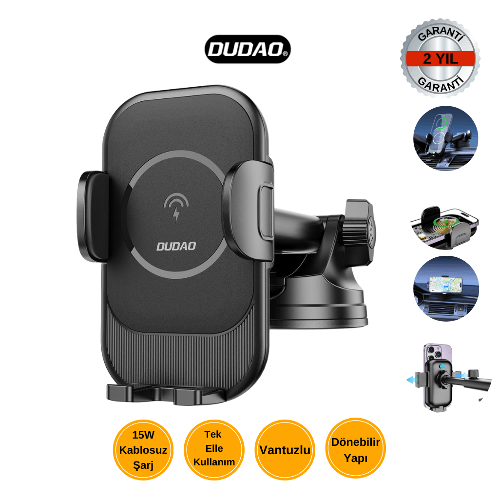 DUDAO F3 PRO+ 15W Kablosuz Şarjlı Araç İçi Telefon Tutucu – Vantuzlu & Dönebilir Tasarım