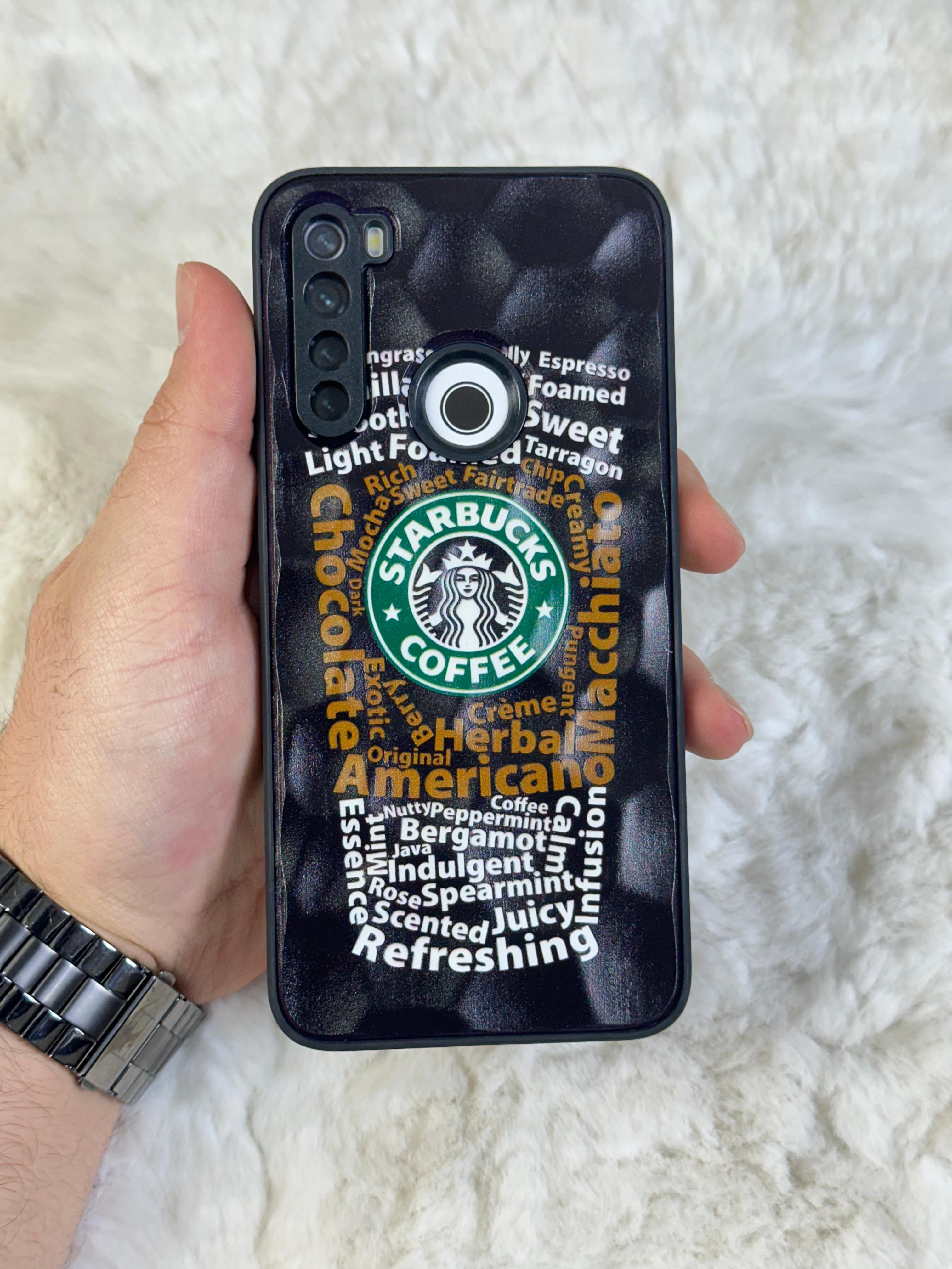 Xiaomi Note 8 uyumlu Arkası Sert Kapaklı Yanları Silikonlu Starbucks-Nike Kılıf  - siyah star