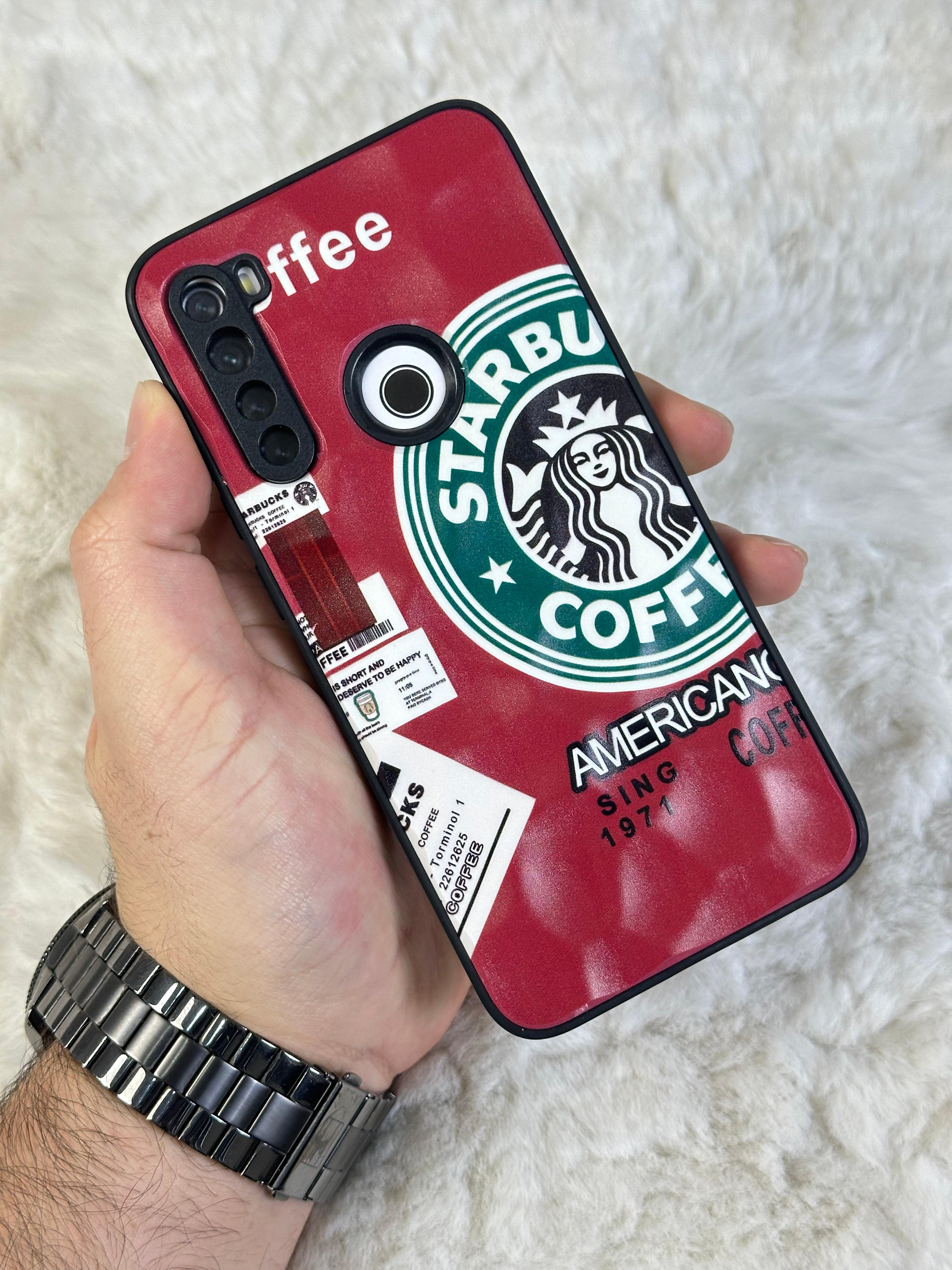 Xiaomi Note 8 uyumlu Arkası Sert Kapaklı Yanları Silikonlu Starbucks-Nike Kılıf  - kırmızı star