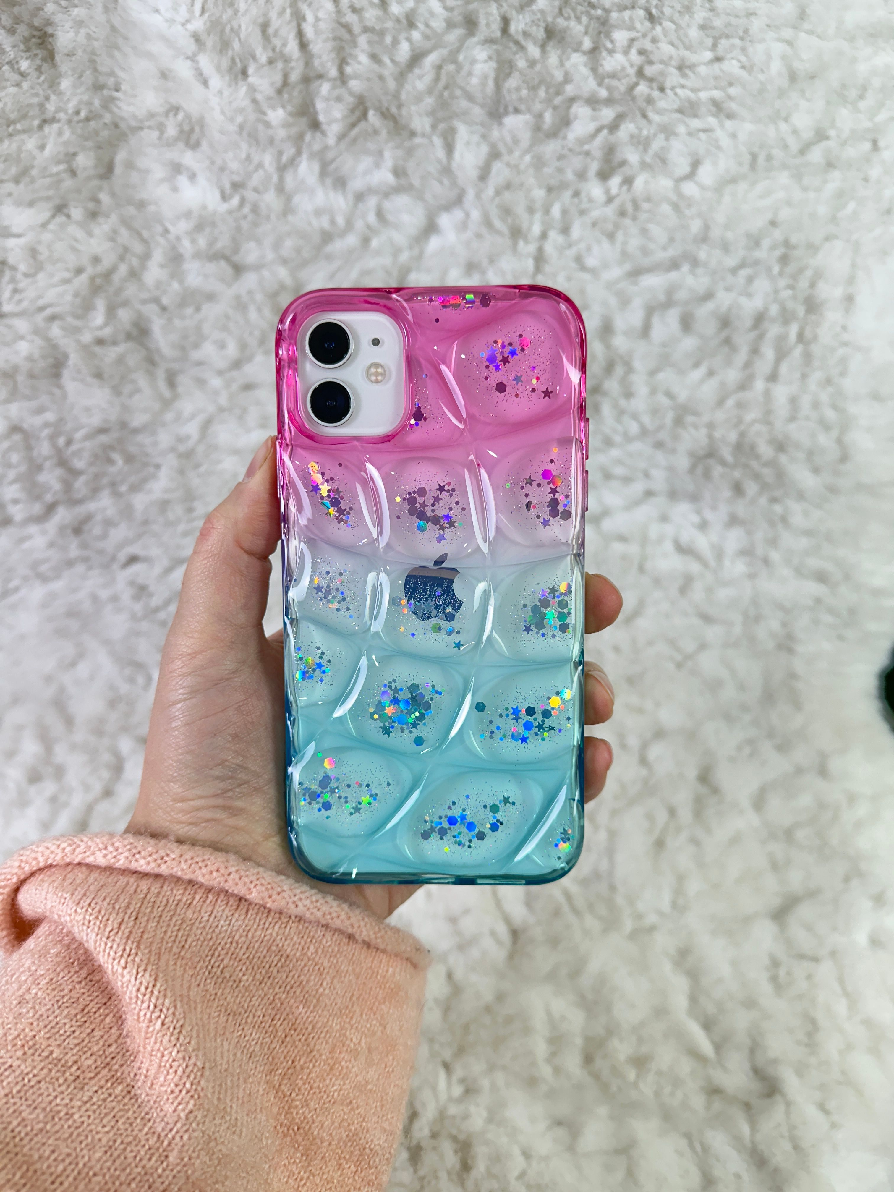 iPhone 11 ile Uyumlu Darbelere Karşı Dayanıklı Simli Kamera Çıkıntılı Çift Renkli Diamond Kılıf 