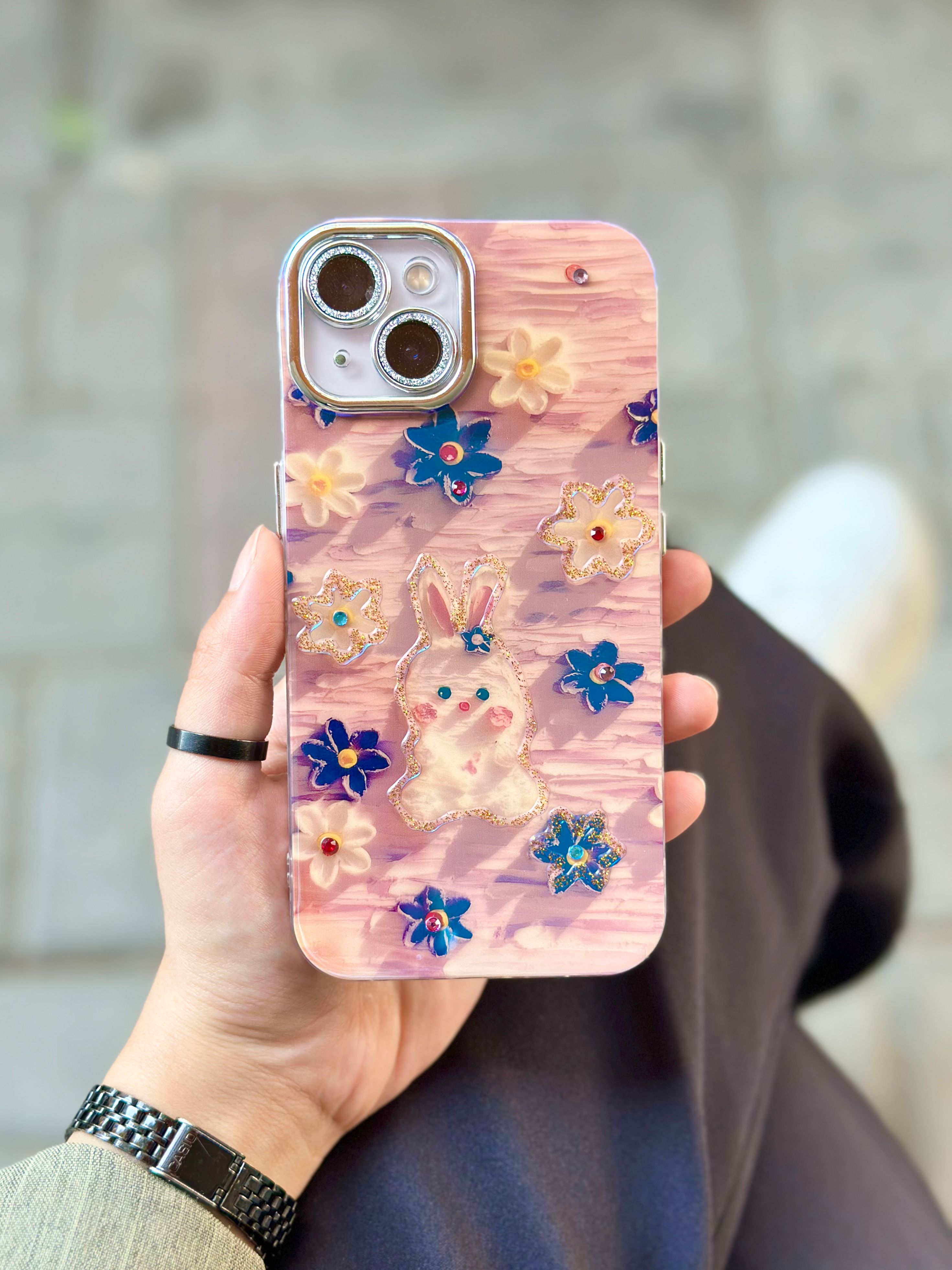 iPhone 15 Çiçek Desenli Lens Koruyuculu Paint Kılıfı  - No 28