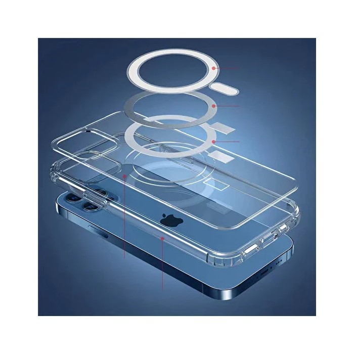iPhone 15 Magsafe Kablosuz Şarj Destekli Şeffaf V-Mags Kılıf