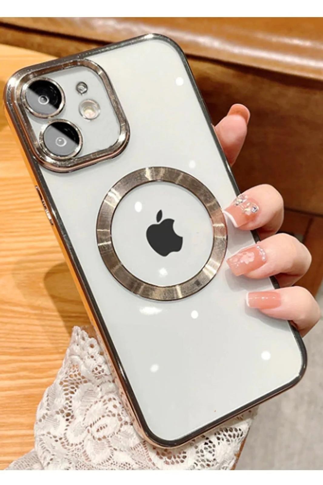 Apple iPhone 12 Kamera Korumalı Logo Gösteren Parlak Omega Kılıf
