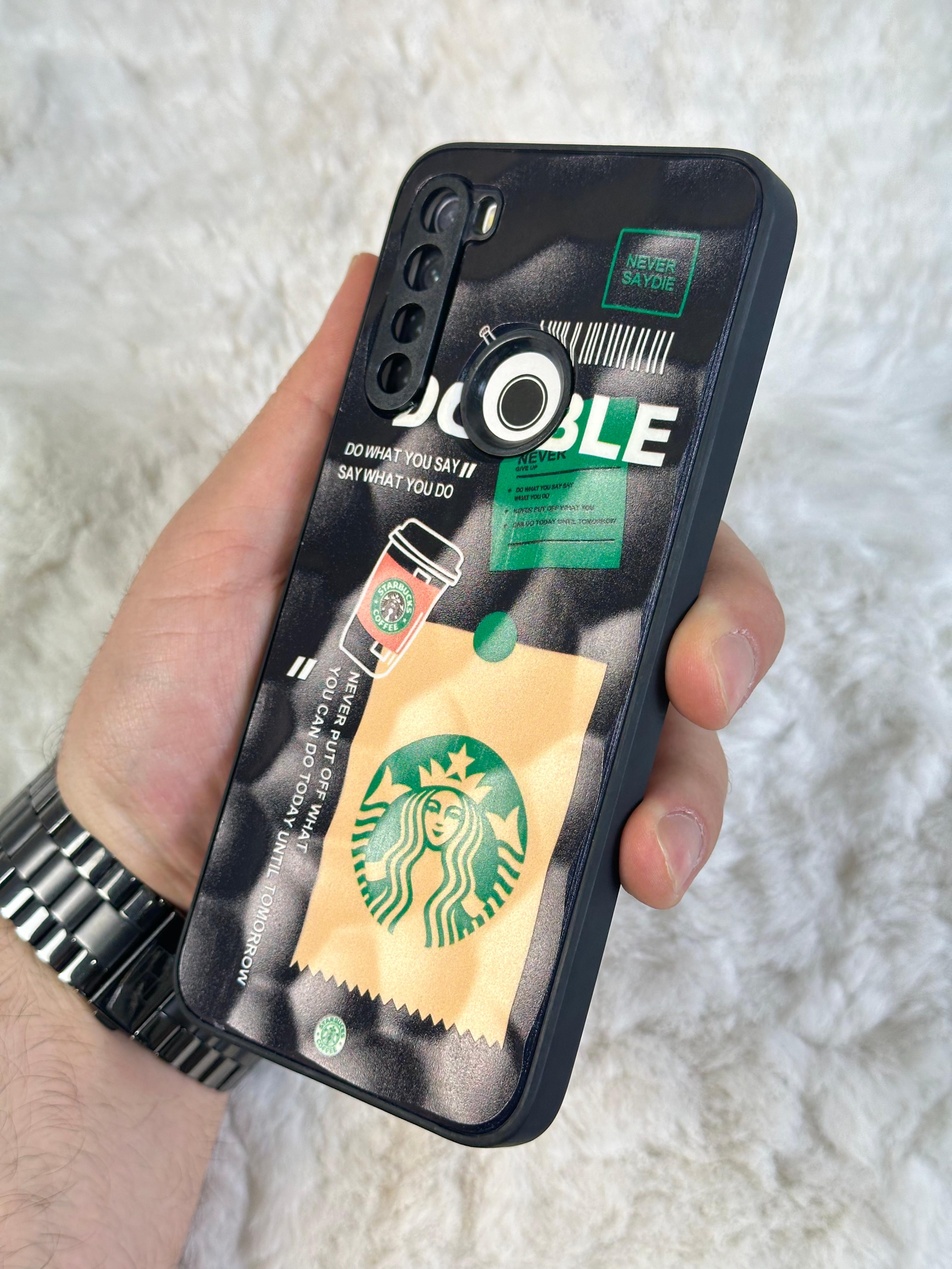 Xiaomi Note 8 uyumlu Arkası Sert Kapaklı Yanları Silikonlu Starbucks-Nike Kılıf  - double star