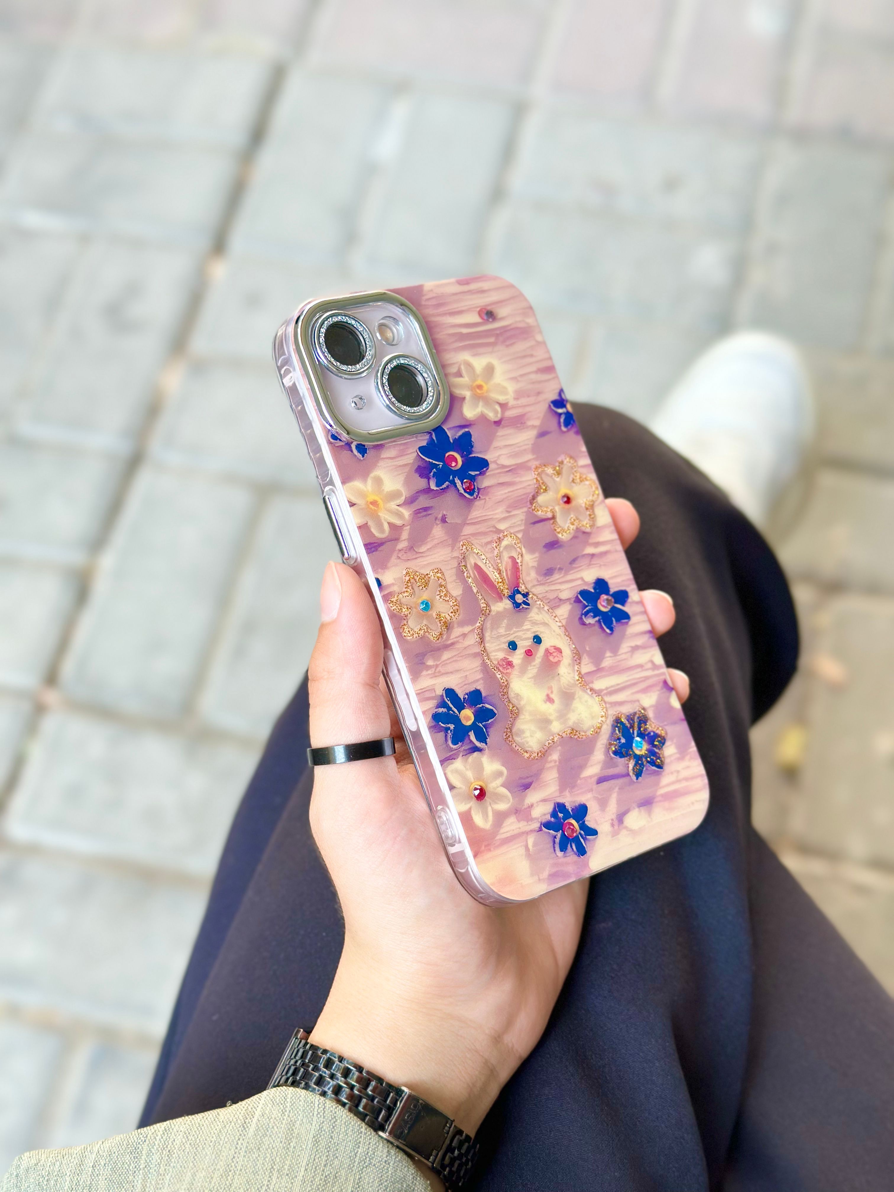 iPhone 15 Çiçek Desenli Lens Koruyuculu Paint Kılıfı  - No 28