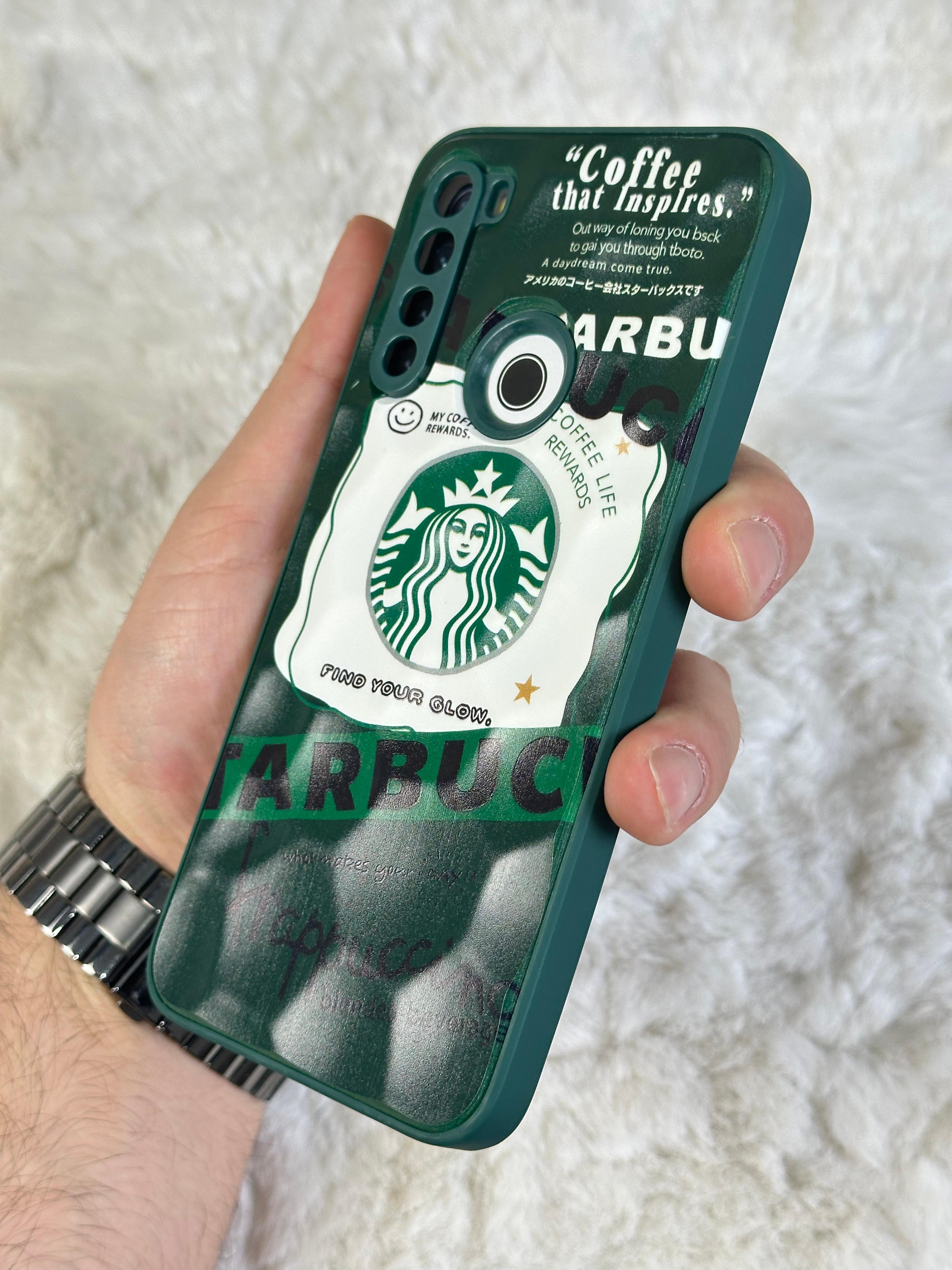 Xiaomi Note 8 uyumlu Arkası Sert Kapaklı Yanları Silikonlu Starbucks-Nike Kılıf  - yeşil star