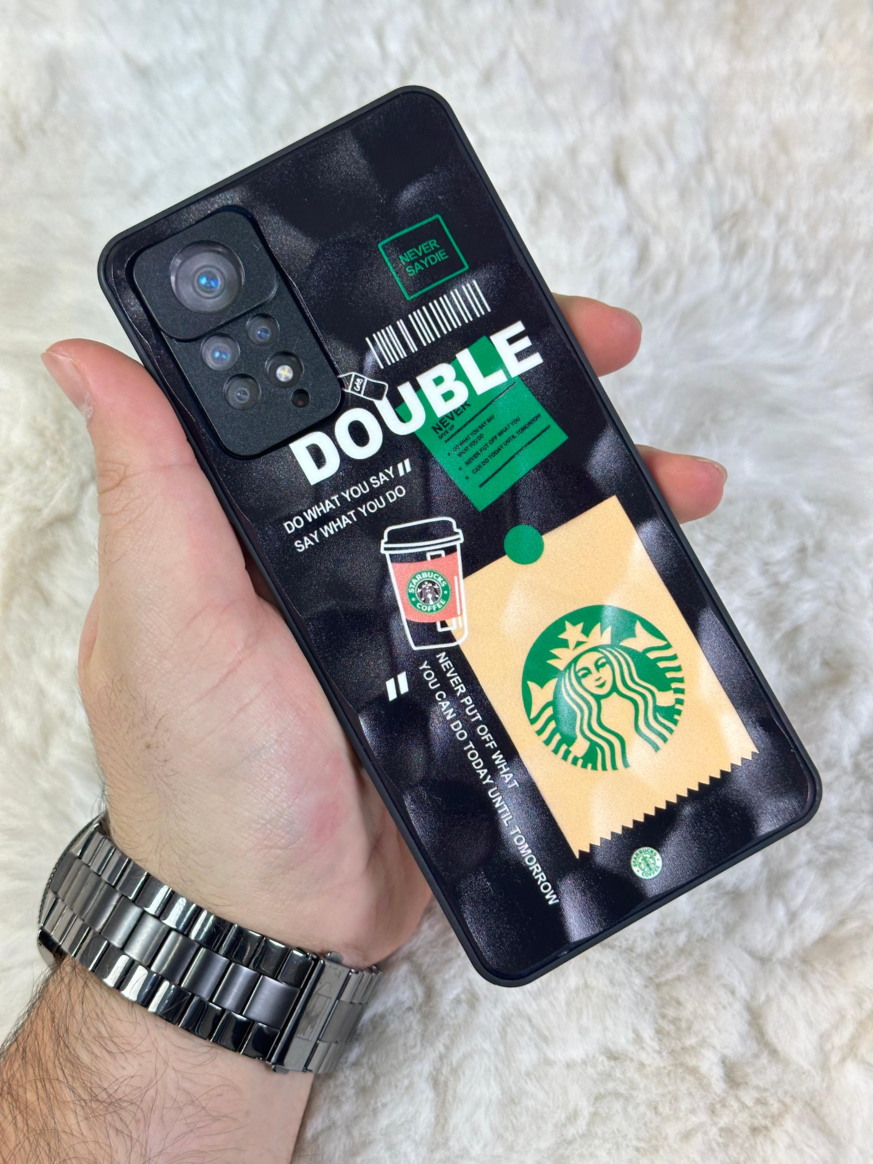 Xiaomi Note 11 Pro uyumlu Arkası Sert Kapaklı Yanları Silikonlu Starbucks-Nike Kılıf  - double star