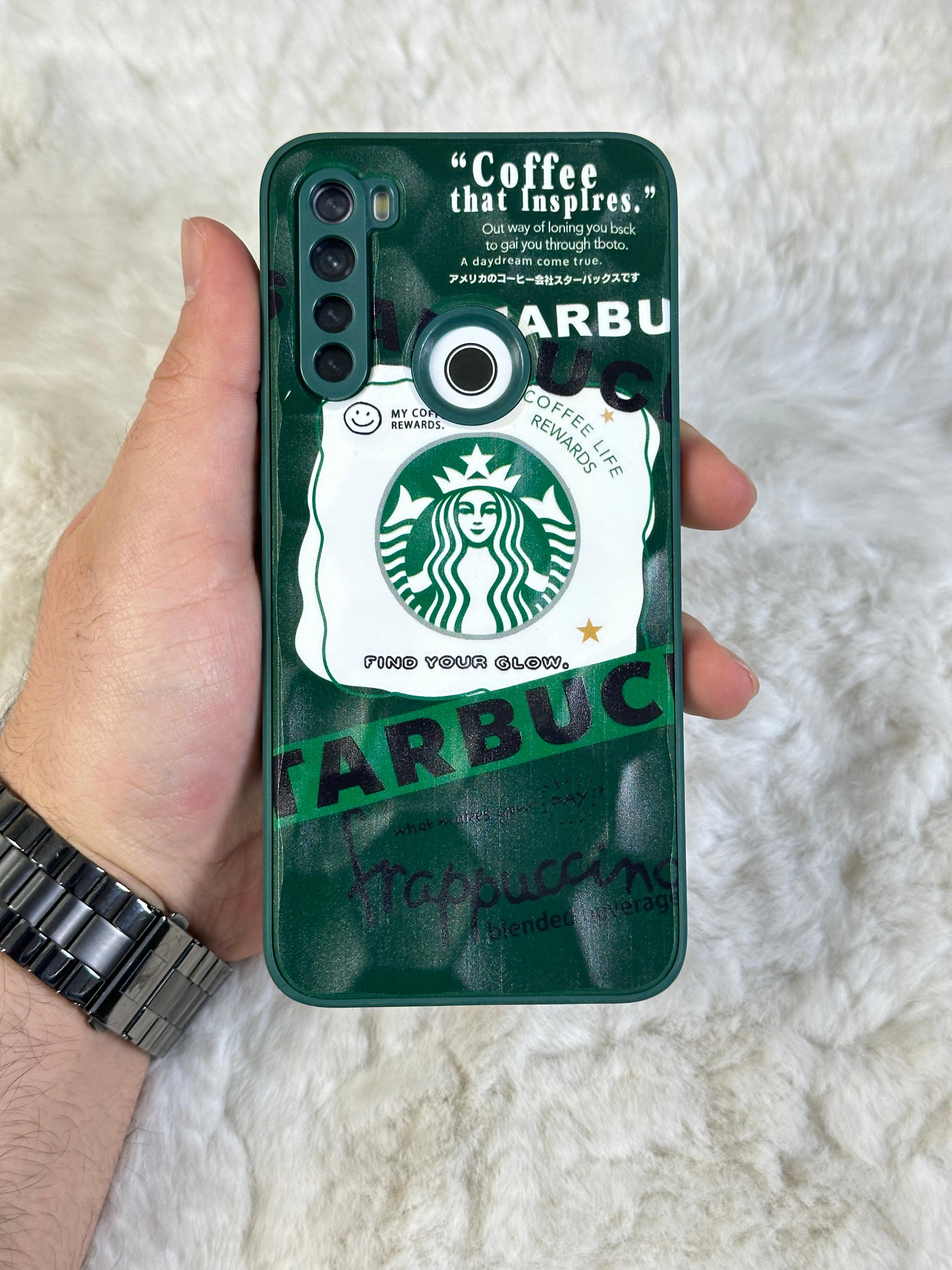 Xiaomi Note 8 uyumlu Arkası Sert Kapaklı Yanları Silikonlu Starbucks-Nike Kılıf  - yeşil star