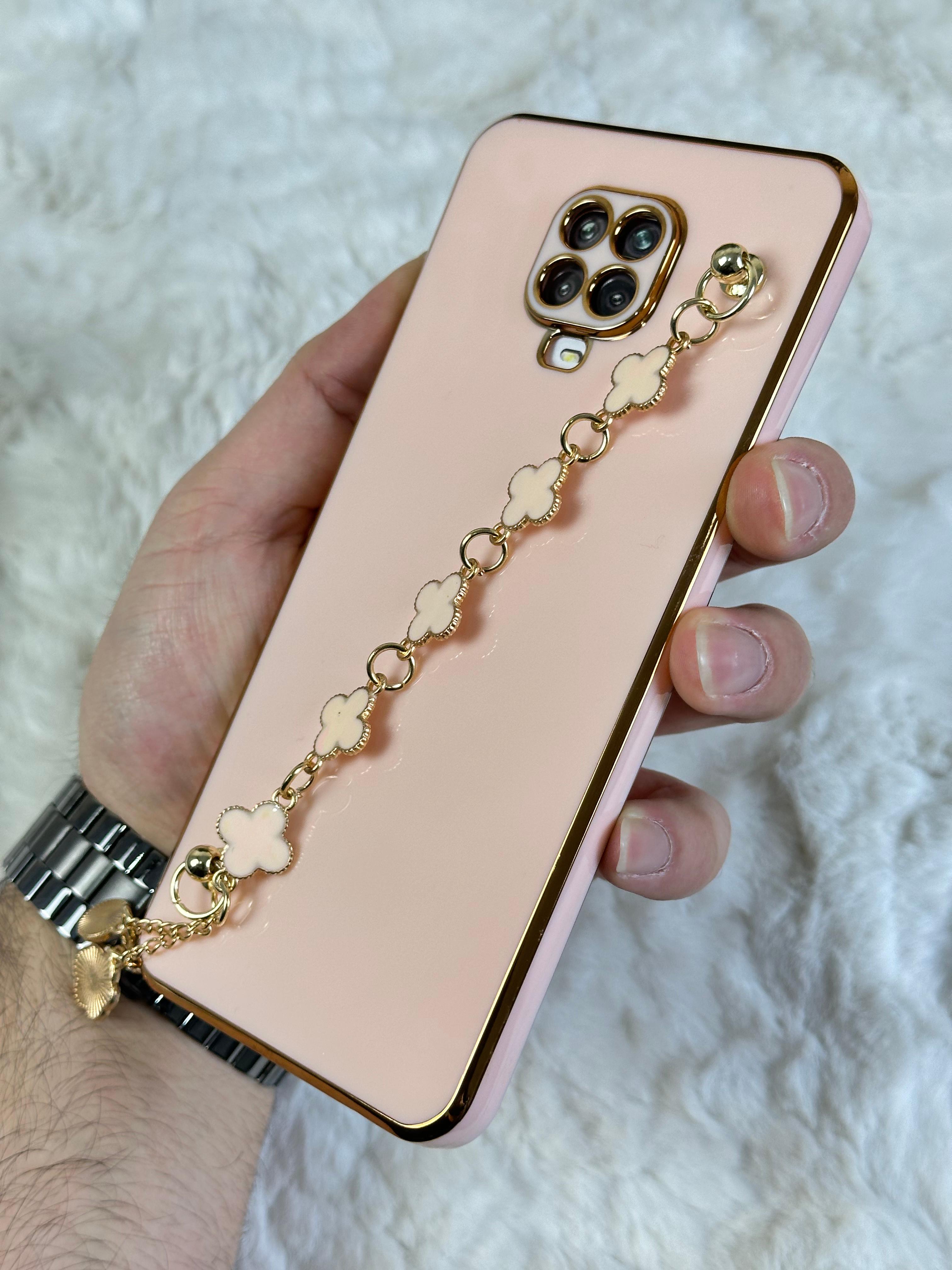 Xiaomi Redmi Note 9 Pro Gold Kenarlı Parlak Kamera Korumalı Elçek Kılıf - Pudra